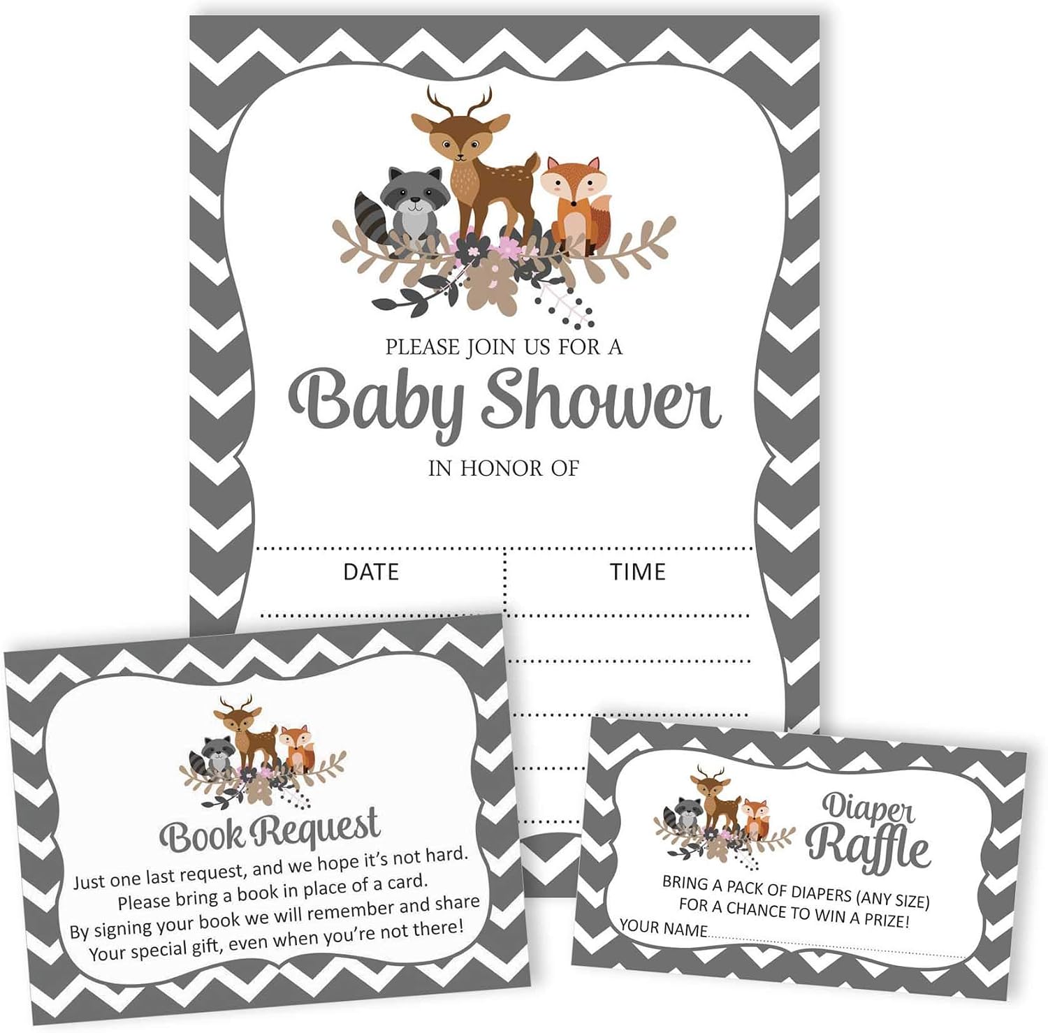 Set of 30 Jungle Animals Baby Shower Invitations-Diaper Raffle Tickets and Baby Shower Book Request Cards Gender Neutral Invites Its A Boy Its A Girl