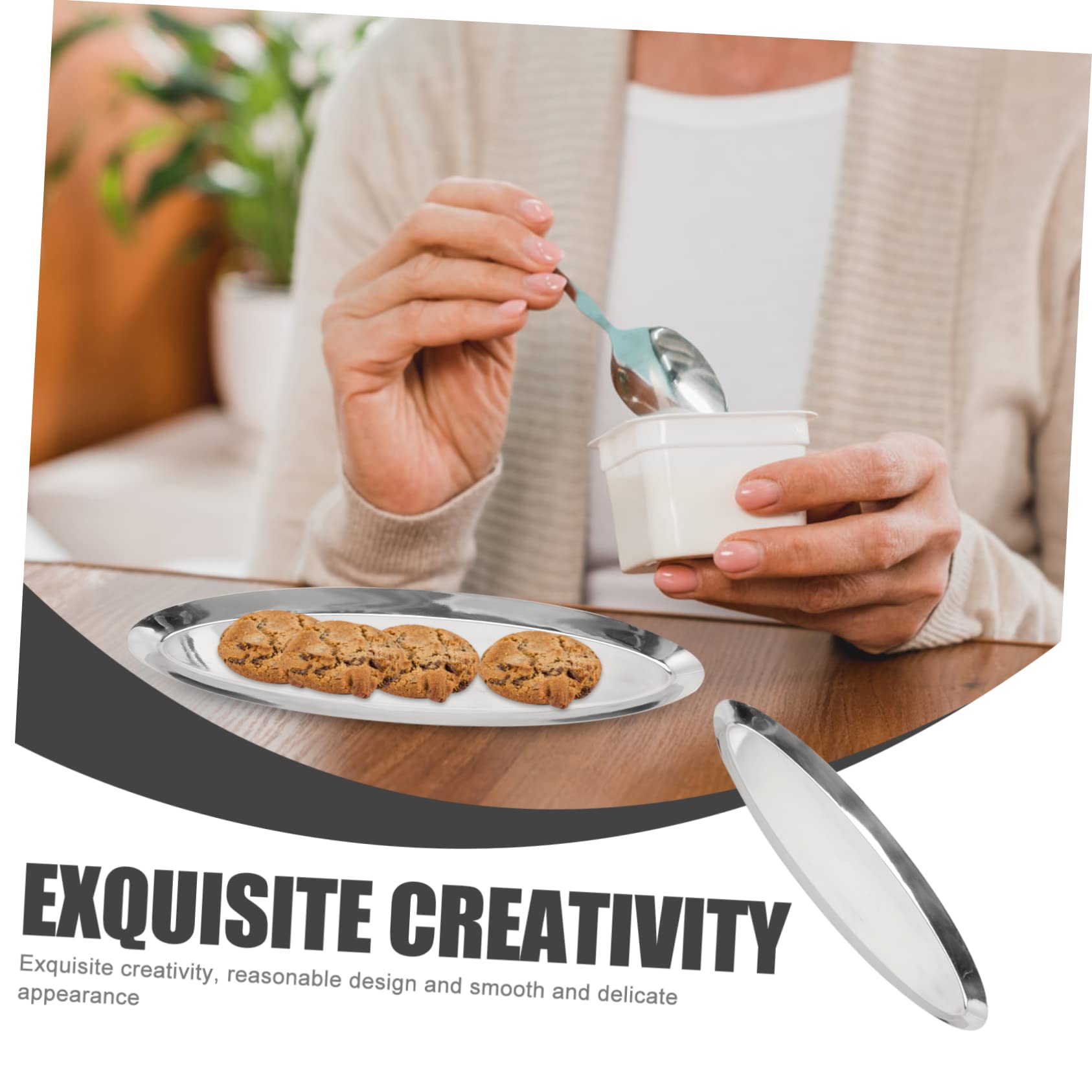 Vassoio Snack Creativo a Forma Ellittica in Acciaio Inox, Stile Giapponese