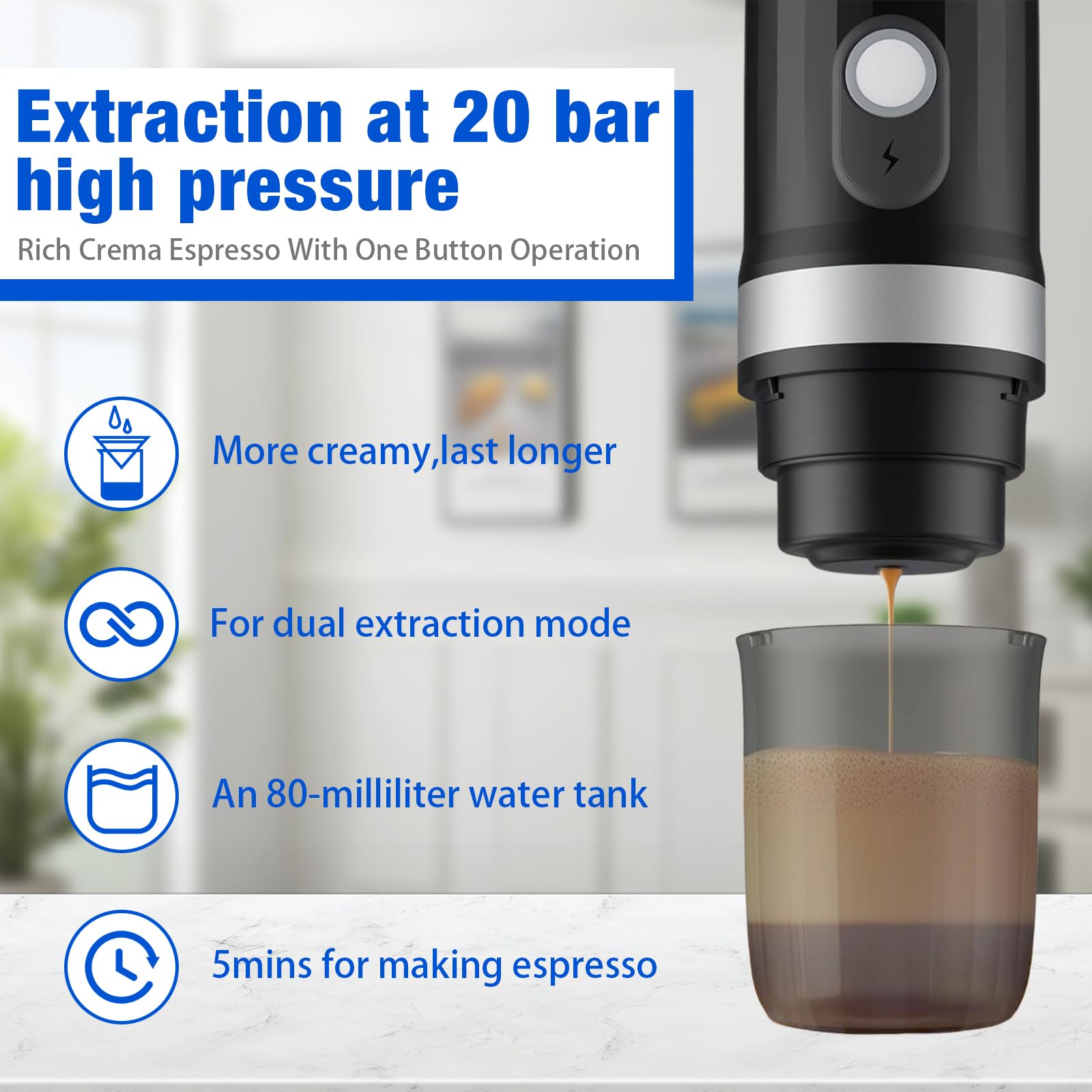 Máquina de café espresso portátil, 20 bar, cafetera eléctrica con autocalentamiento, compatible con cápsulas NS, café en polvo, 80 ml, pequeña cafetera de viaje para camping, senderismo, oficina