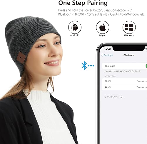 Miniatura 3 de Merino - Gorro de lana con Bluetooth 5.2, estéreo HD, 30 horas de tiempo de reproducción, micrófono integrado, regalo electrónico de Navidad para