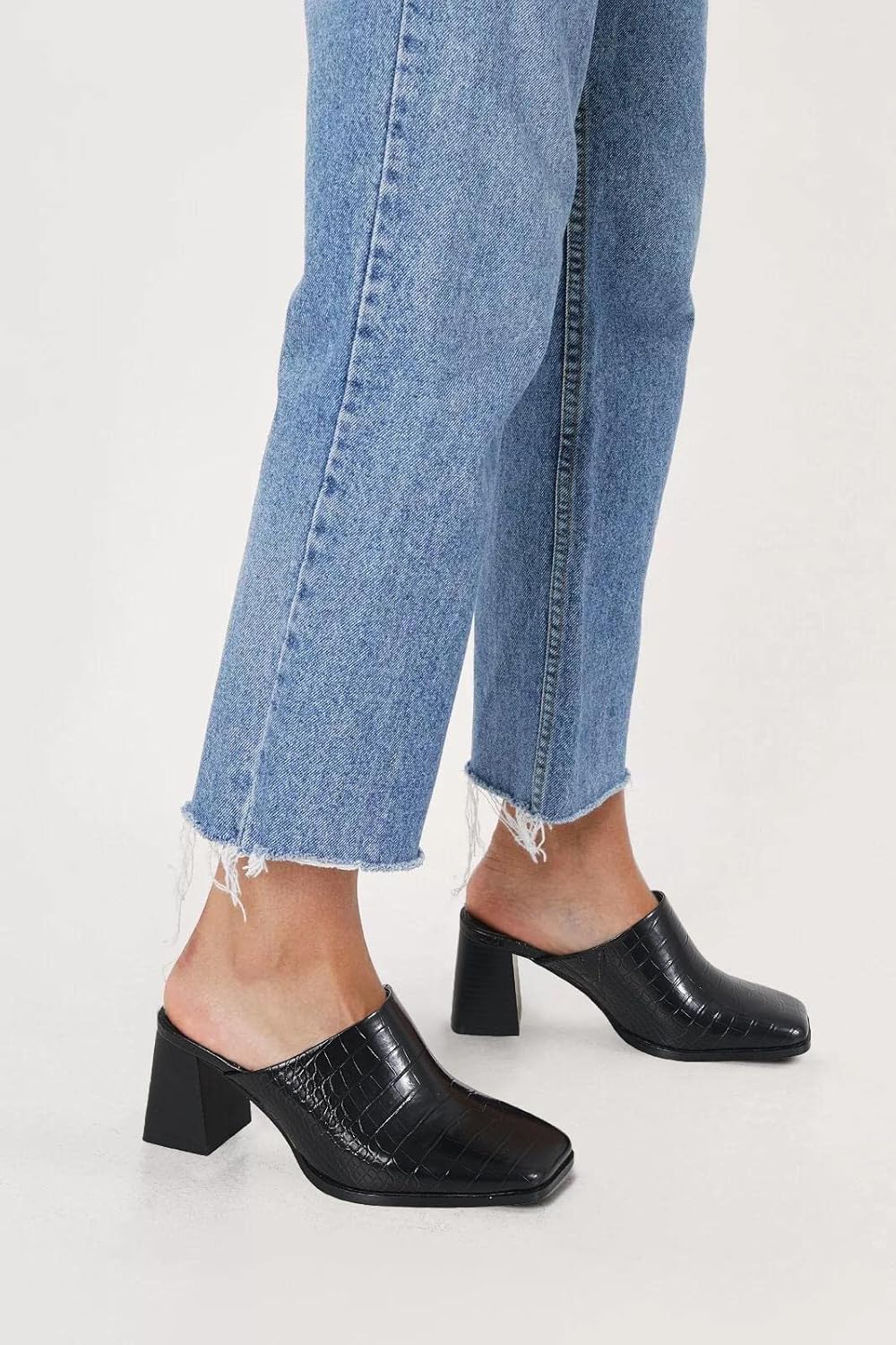 Trish Lucia Womens Chunky Stacked Heel Mules Closed Square Toe Heeled Slip on Clogs Casual Backless Loafers Shoes - Image 2