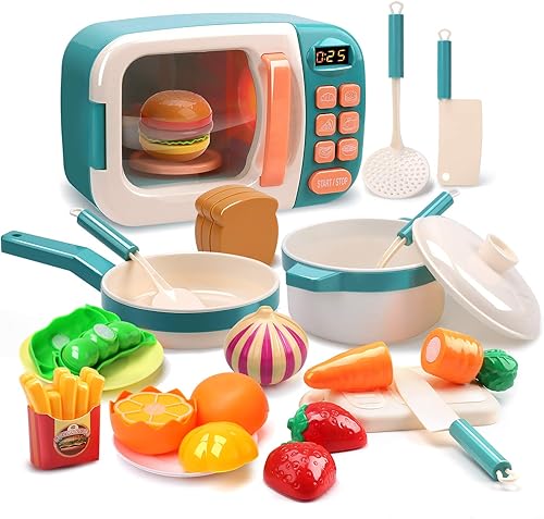 Miniatura 2 de CUTE STONE Juego de electrodomésticos de cocina de juguetes, horno electrónico con cafetera de juguete, utensilios de cocina para niños, utensilios