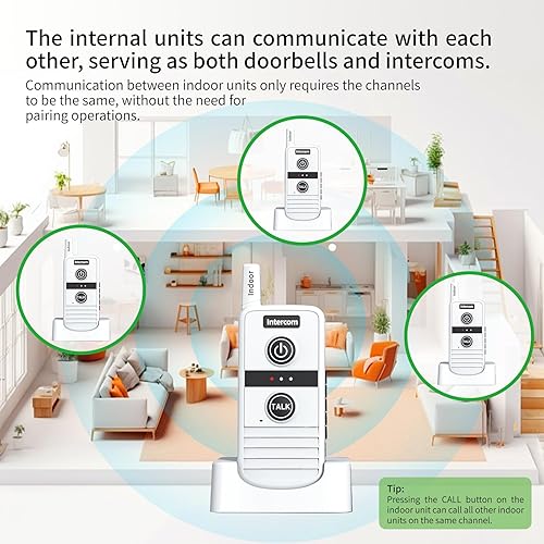 Miniatura 4 de Timbre de intercomunicación inalámbrico, timbres a batería con altavoz, rango de 4900 pies, intercomunicadores de comunicación bidireccionales con 3