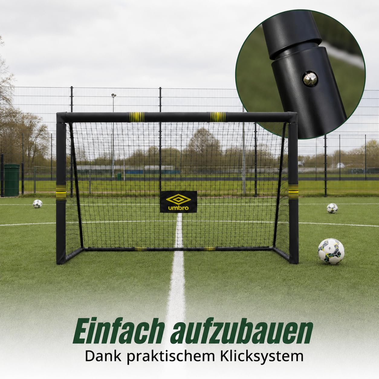 Umbro Fußballtor - Fussballtor Groß - Fußball Tor - Fussballtore für Garten Kinder und Erwachsene - Fussball Trainingszubehör für Innen und Außen - Metall - Schwarz/Gelb