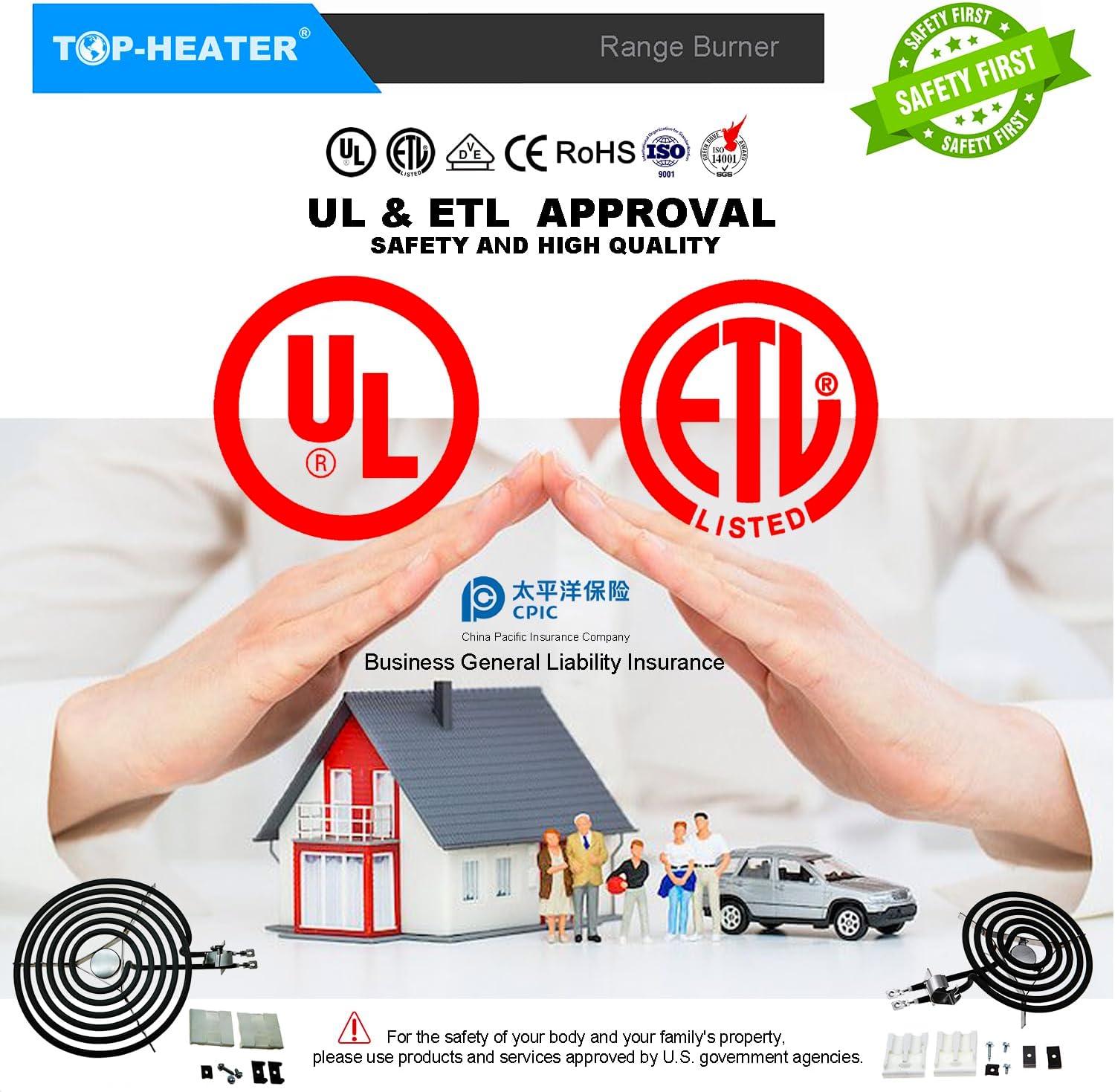 Electric Range Burner Element Unit Set 235217 8'' & 235210 6'' Replacement By TOP-HEATER Match B30X359 & WB30X348 Surface element for GE Hotpoint RCA Range Stove, 4 Pack