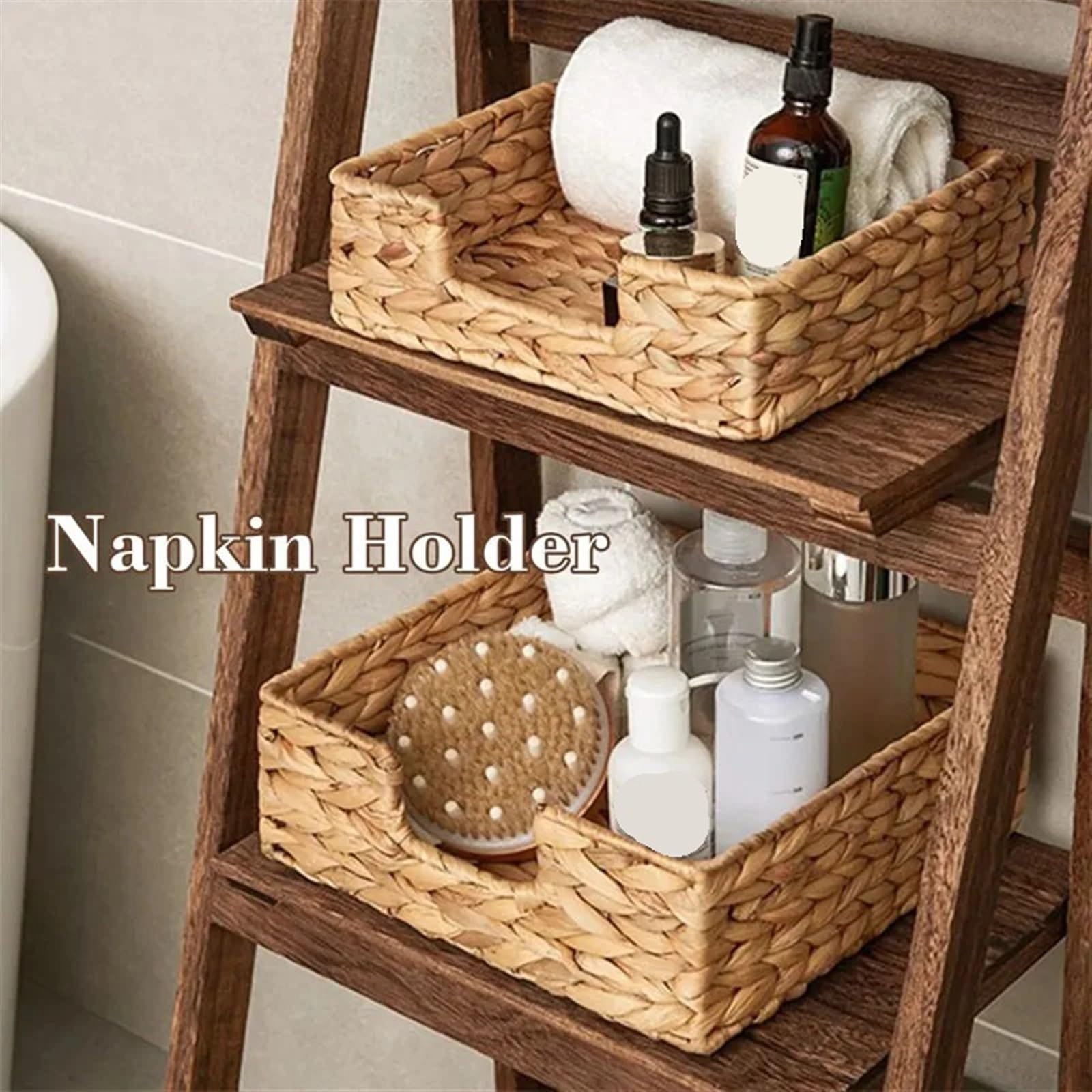 Kosmetiktücherbox aus Rattan Tissue-Box aus gewebtem Gras im Landhausstil, handgefertigt, gewebte Serviettenbox, Tissue-Ablage for den Haushalt, Diverse Aufbewahrungskörbe(Square-L-2pcs)