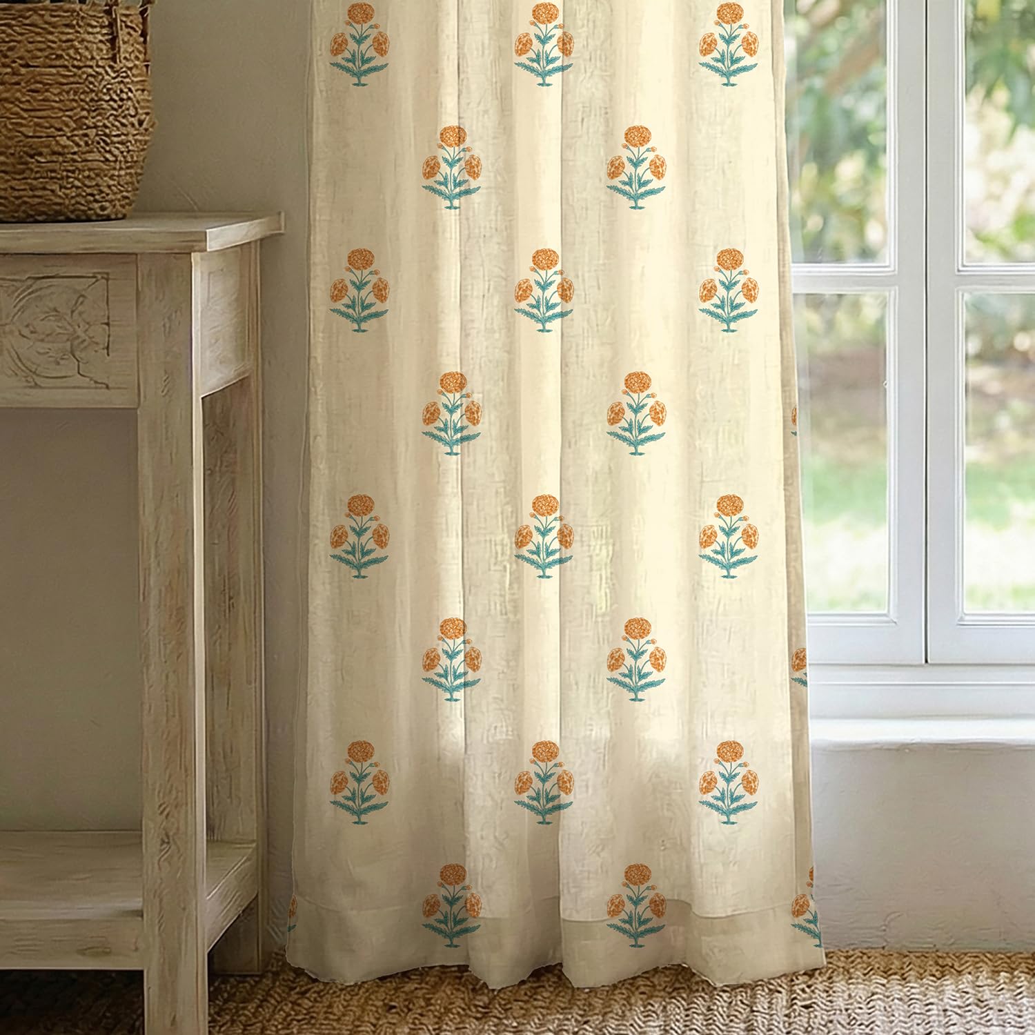 Urban Space 100% Cotton Curtains for Door, Light-Filtering, 60-65% Room Darkening, Tieback Decorative Curtains with Eyelet Set of 2 (Sunflower - Yellow, 7 feet x 4 feet)