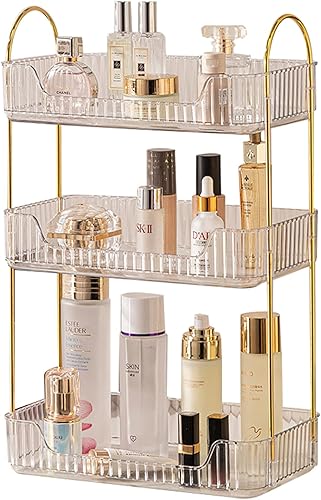 Vista 7 de Estantería de 2 niveles transparente para encimera - Organizador para baño y cocina, estante para cosméticos y maquillaje, estante para especias