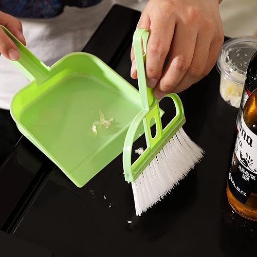 Miniatura 6 de Lamoutor Juego de 3 mini escobas de mano y recogedor, pequeños moldes para el polvo con juego de cepillo herramienta de limpieza para escritorio,