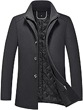 KUDORO Men's Winter Coat Wool Medium Length Wool Coat with Stand-Up Collar Slim Fit for Business Leisure Peacoat Casual