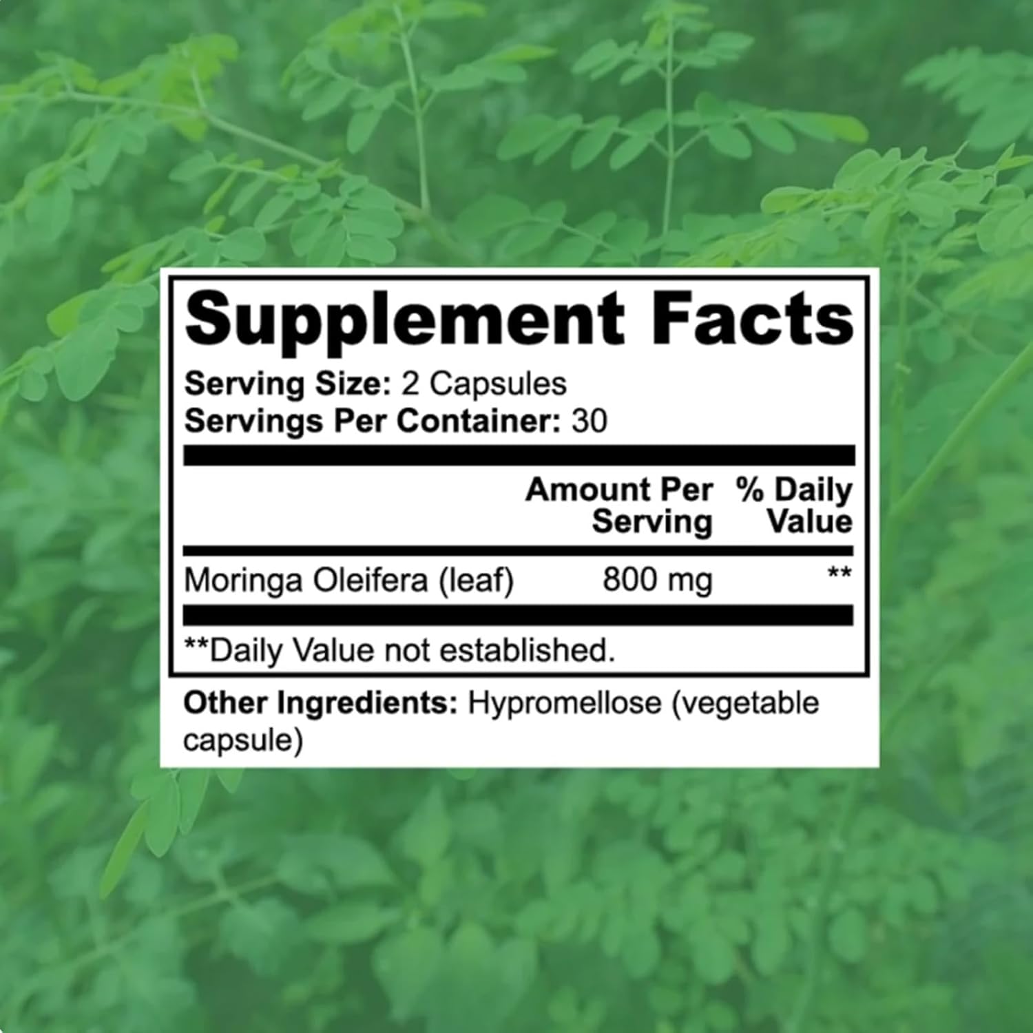 Moringa Capsules - Natural Green Superfood Supplement for Sustained Energy, Immune Support & Digestive Wellness - Non-GMO, Vegan, 60Ct