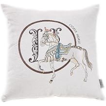 Croker Horse 18x18 inches Throw Pillow Cushion Covers Set Pack of 2 Pcs - Luxury Horse Embroidery Modern Style Couch Sofa Pillow Cover for Living Room Bedroom White