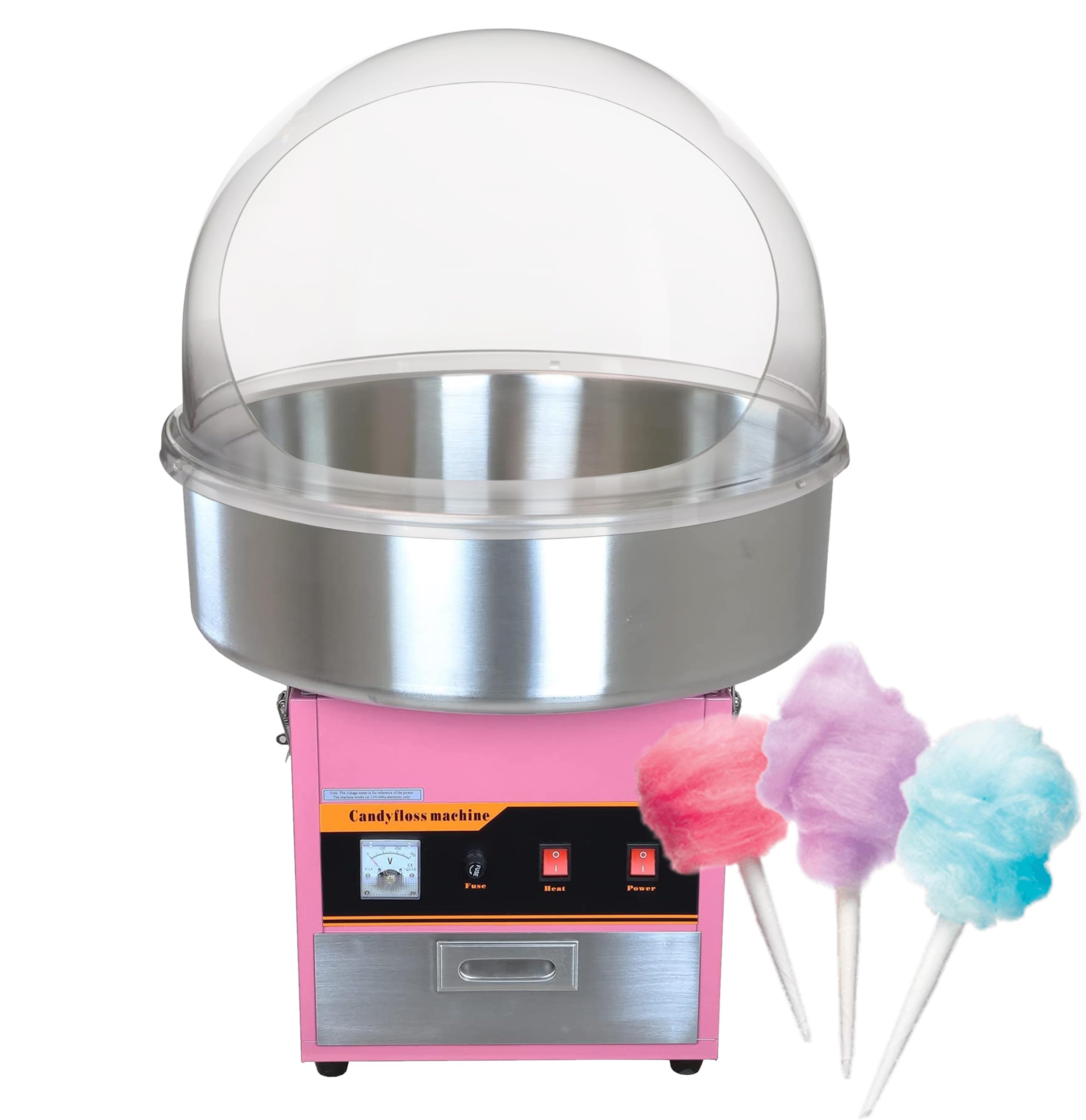 Grace Commercial Use Cotton Candy Machine with Acrylic Dome Cover for Party Candy Floss Maker - Pink, Counter-top