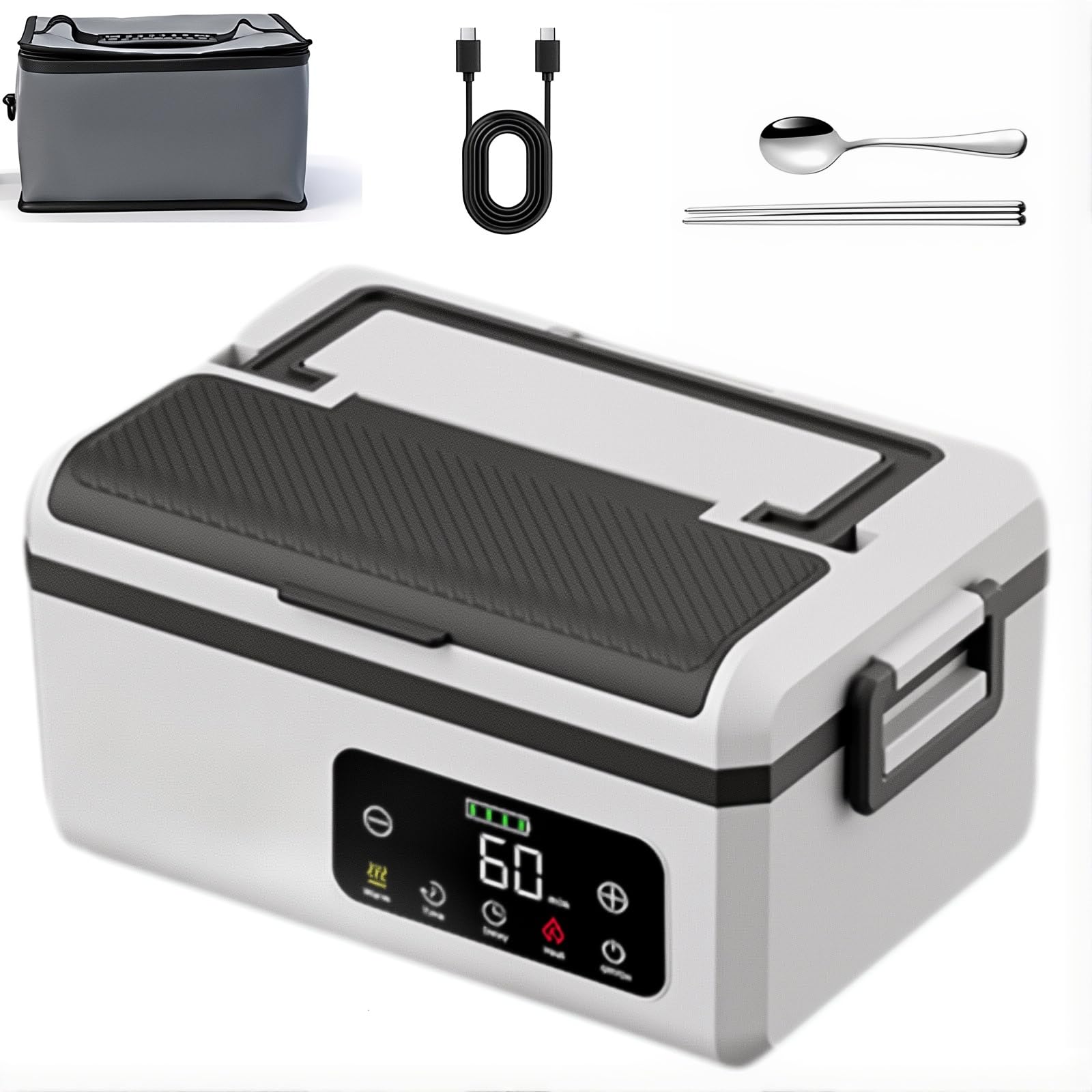 Portapranzo elettrico senza fili con riscaldamento rapido, timer e borsa termica per riscaldare gli alimenti portatile