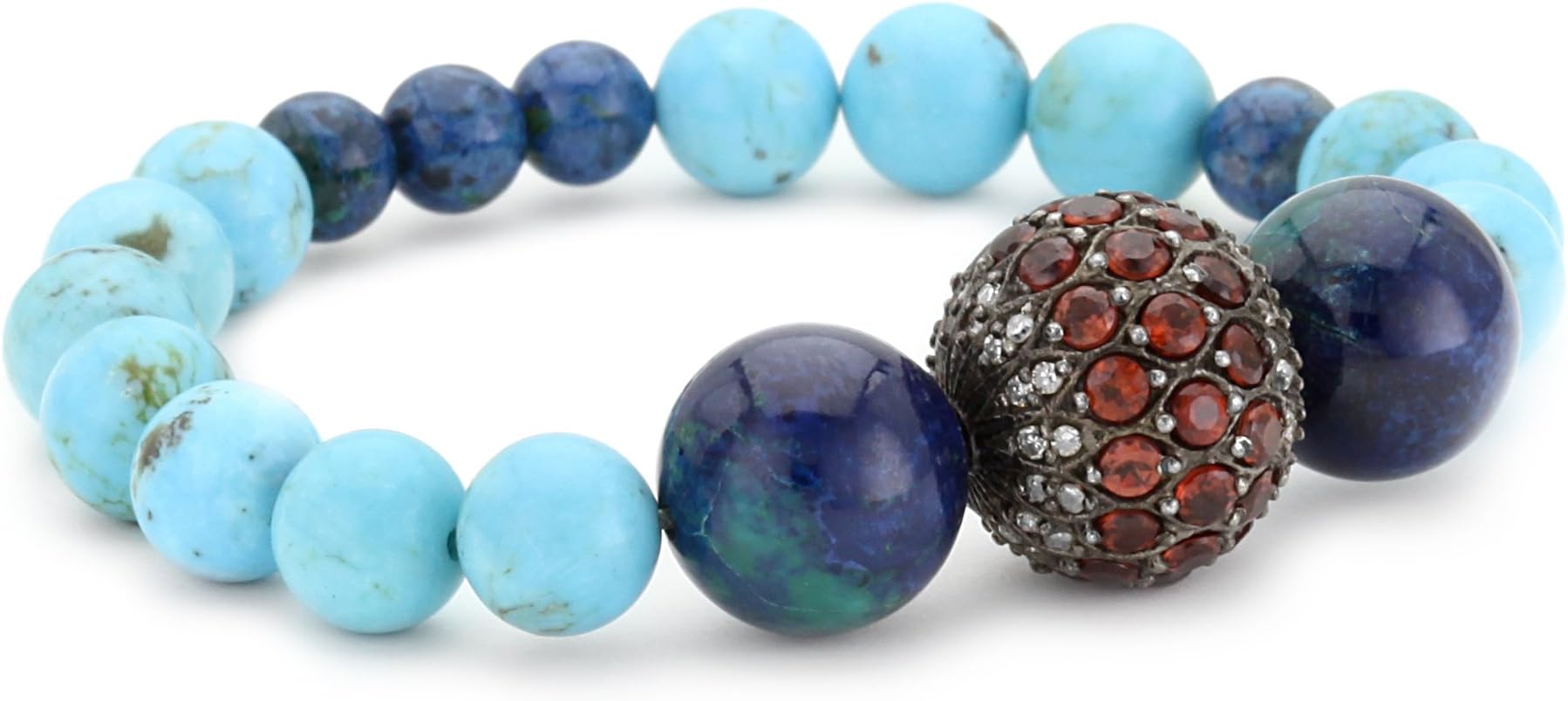 Jordan Alexander Turquoise with Garnet and Diamond Bead Bracelet