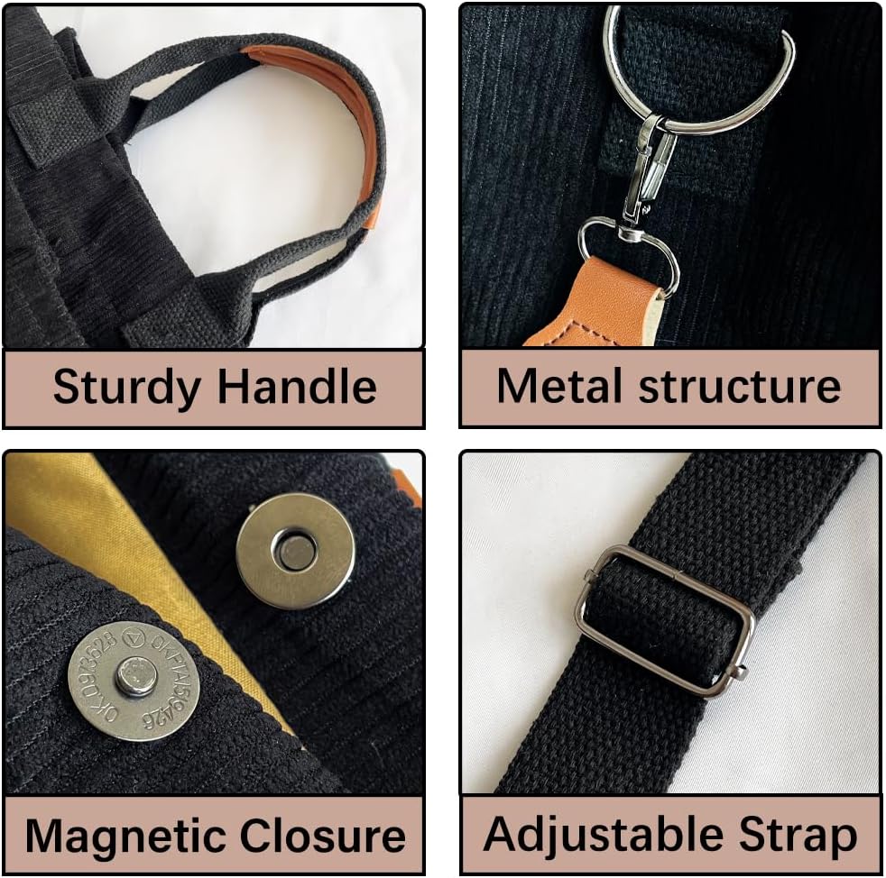 Women Canvas Tote Bag With Pockets Crossbody Bags Casual Hobo Messenger Bag Shoulder Bag Handbag for Women - Image 6