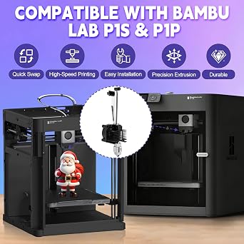 Bambu Lab P1S/P1P用0.2MMホットエンドキット、ファン付き統合P1Sホットエンド、高速印刷P1S押出機加熱ブロックP1SホットエンドおよびBambu Lab P1シリーズ3Dプリンター用フィラメントカッターブレード