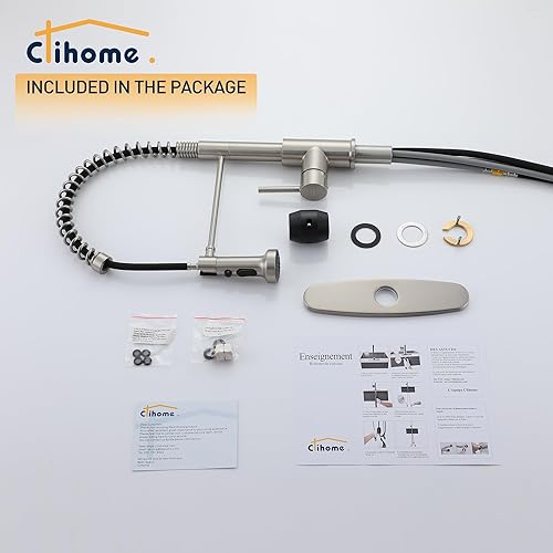 Miniatura 6 de Clihome Grifo de fregadero de cocina de níquel cepillado con rociador extraíble, grifo de fregadero de una sola manija, grifo de cocina RV con placa