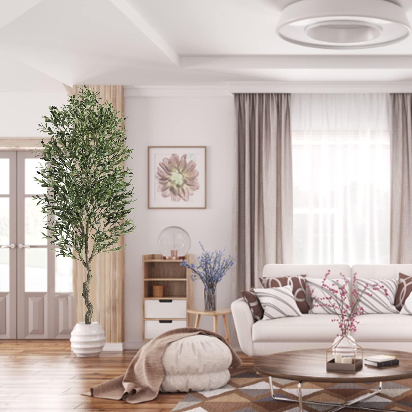 VIAGDO Olive Tree Artificial Indoor 7ft Tall Fake Potted Olive Silk Tree with Planter Large Faux Olive Branches and Fruits Artificial Tree for Home Office Living Room Decor Indoor, 2232 Leaves