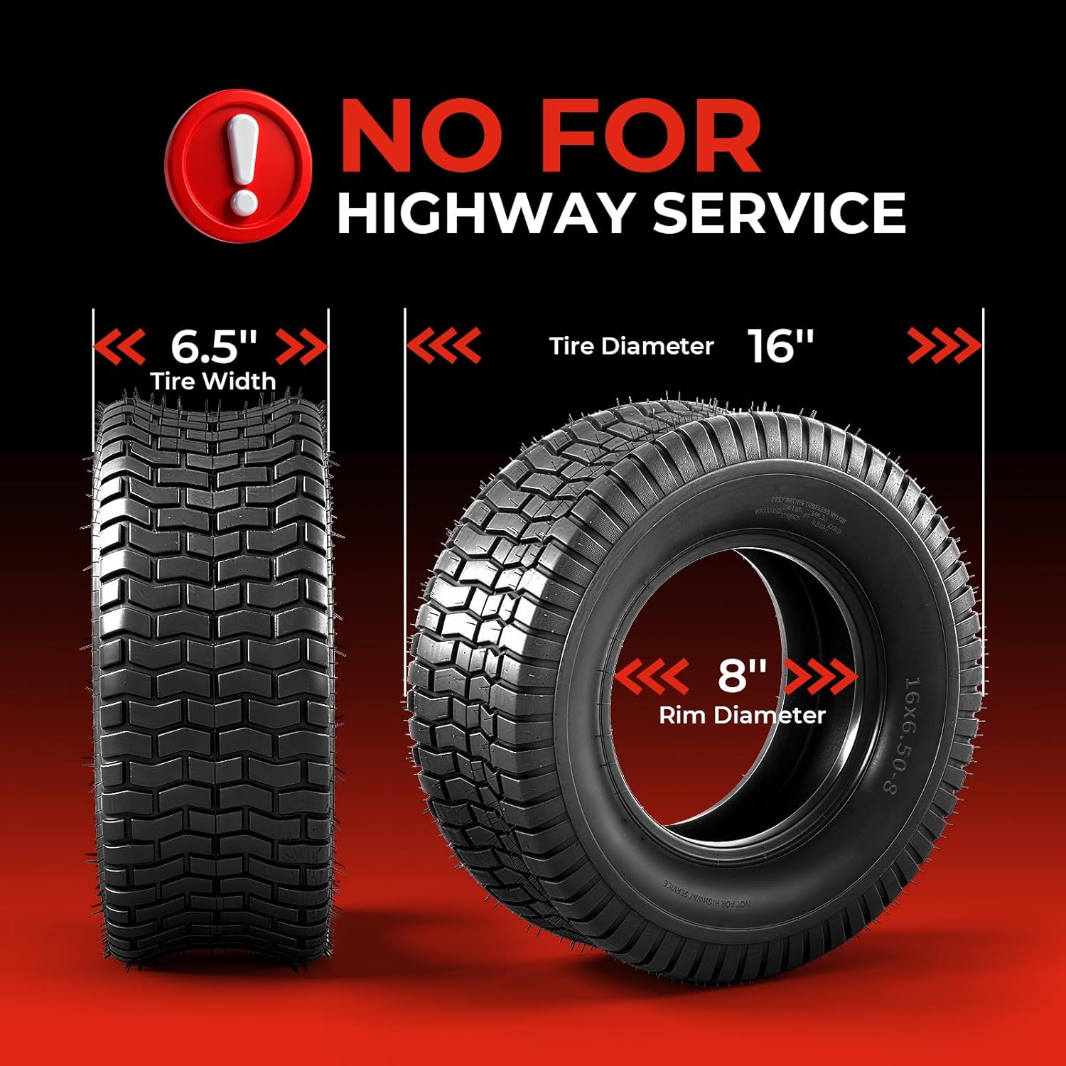 2 Pcs 16x6.50-8 Mower Turf Tires 16x6.5x8 Tires for Tractor Lawn Mower Riding Zero Turn Mower Tire,Tubeless 2PLY/2PR