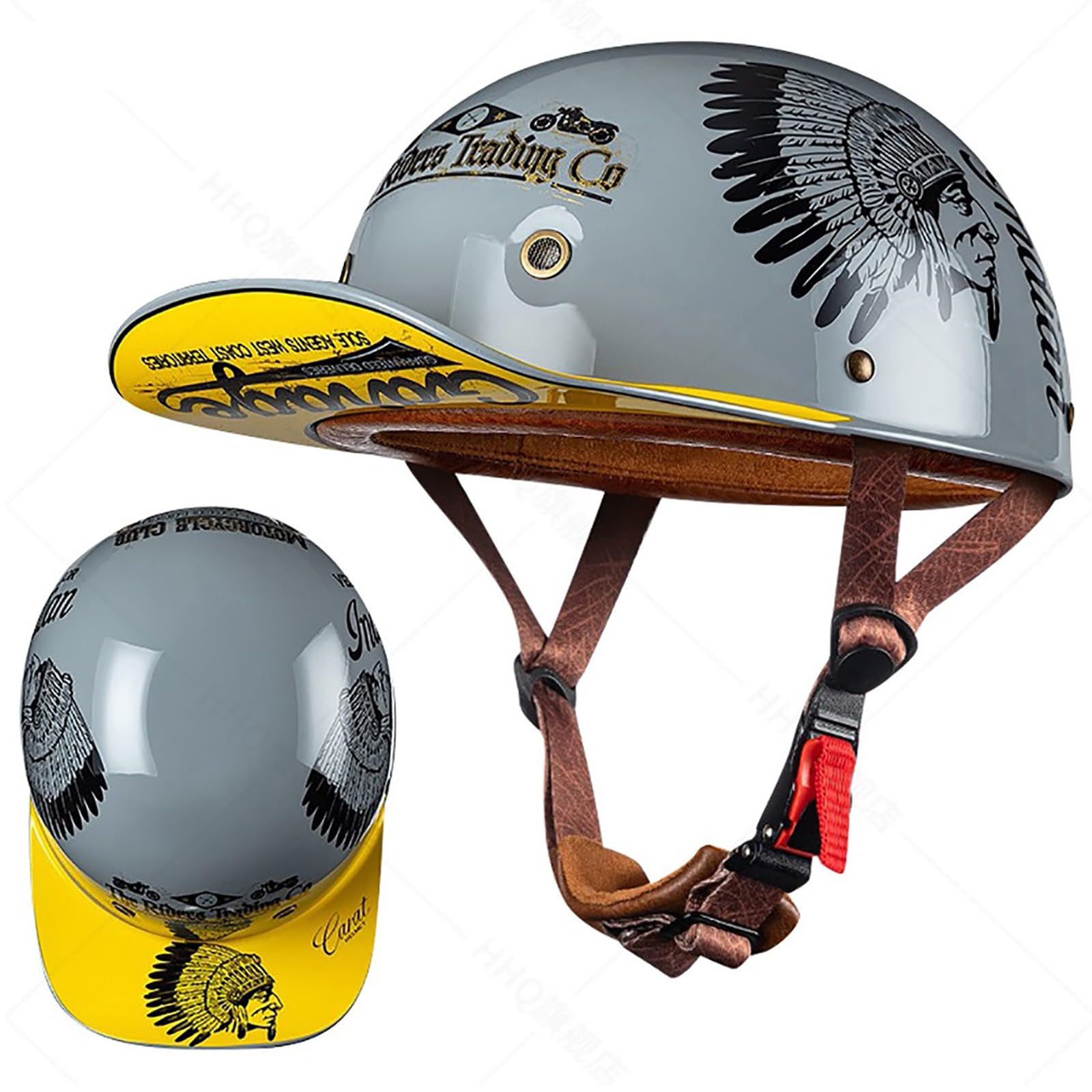 Retro kask motocyklowy styl czapki z daszkiem, ECE 22.06 zatwierdzony, lekka powłoka ABS z wentylacją, oddychająca podszewka, unisex na drogę miejską i wiejską, M-2XL (57-64 cm)