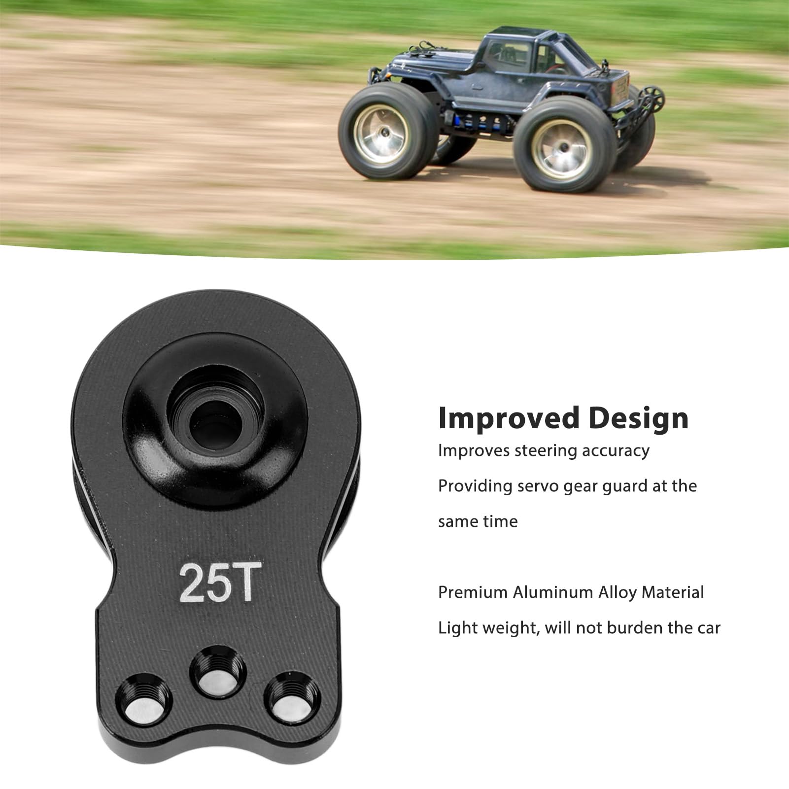 RC Servo Saver, Lekki, Uniwersalny Serwomechanizm ze Stopu Aluminium o Wysokiej Dokładności 25T z zamienną osłoną Przekładni do Samochodu RC 1/10 (BLACK)
