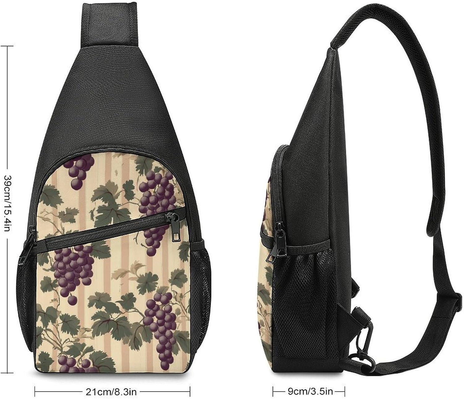 Vintage Red Grapes on Grapevine Crossbody Sling Backpack Chest Bag Daypack | unisex,trendy,with convertible and detachable shoulder strap,side pockets