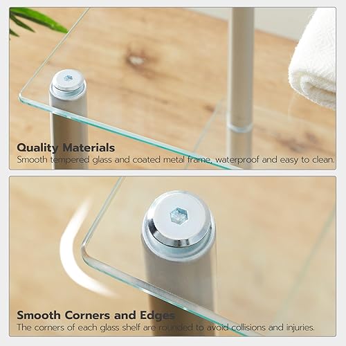 Miniatura 6 de HOOBRO Estante de cristal, unidad de estante de pie de baño de 4 niveles, estante de vidrio templado para espacio pequeño, organizador de soporte