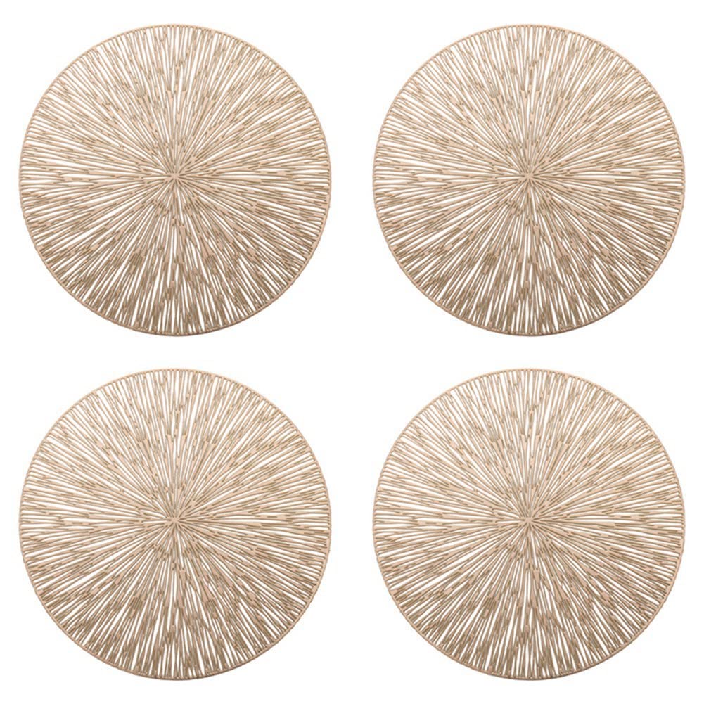 Yoiimiya Golden 4Pcs Round Placemats Restaurant Hollow Pvc Decoration Meal Mat Anti-Hot Dining Table Line Mat Steak Plate Pad