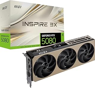 MSI NVIDIA GeForce RTX 5080 16G Inspire 3X OC Carte Graphique 16 Go GDDR7 (30 Gb/s/256 Bits), Refroidissement à Triple Ventilateur (3 x STORMFORCE Fan) - HDMI 2.1b, DisplayPort 2.1b, SFF Ready