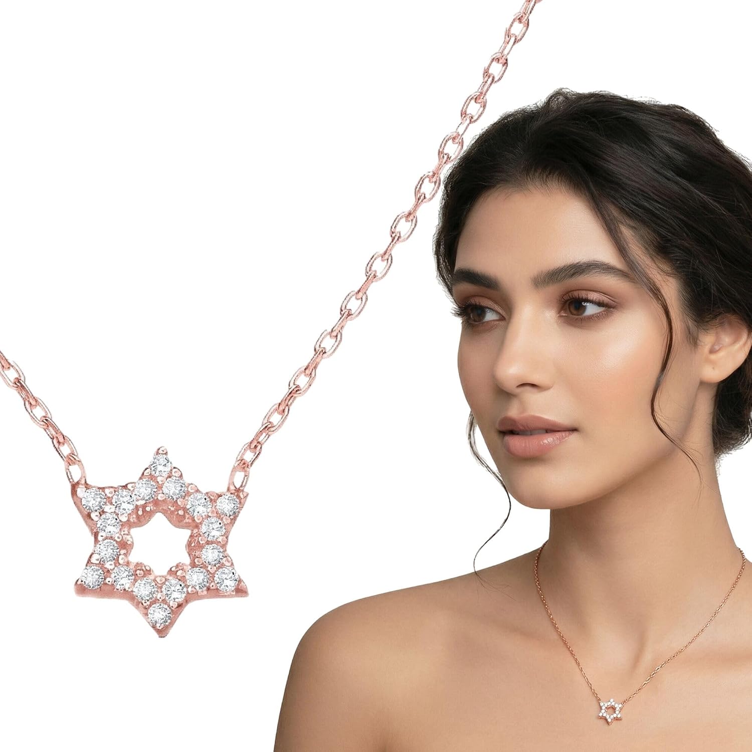 Alef Bet by Paula Star of David Necklace Sterling Silver 925 Cubic Zirconia Pendant Adjustable Jewish Women Bat Mitzvah Hanukkah Birthday Gift