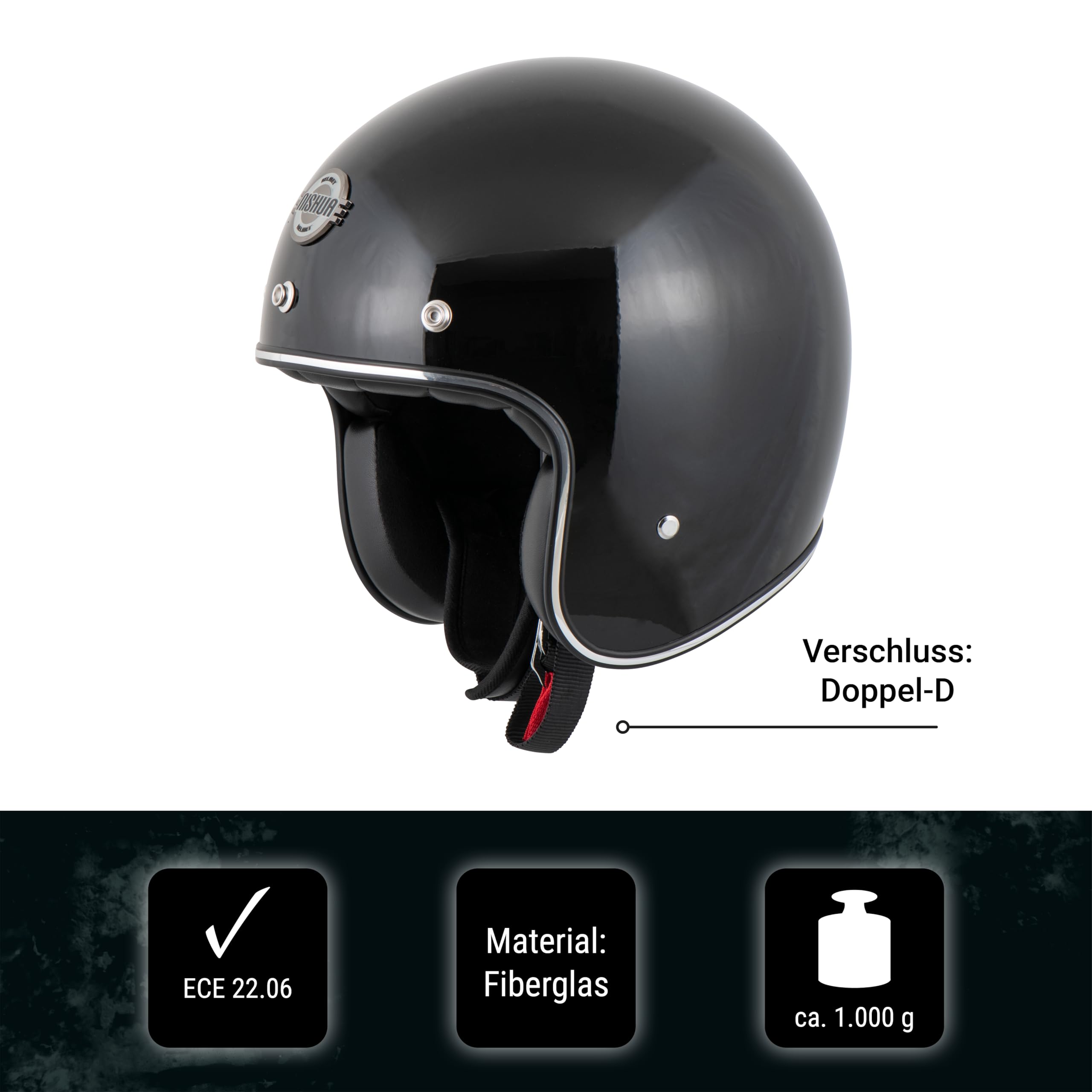 Jet 2 Evo Jethelm ohne Visier, ECE Zertifiziert - Maximale Verkehrssicherheit, Robuster & Komfortabler Motorradhelm, Idealer Roller Helm & Vespa Helm, Doppel-D Verschluss, Klares Visier, S-XXL