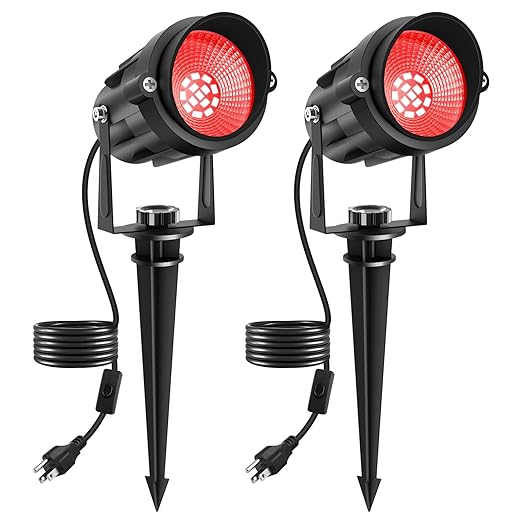 Halloween Red Landscape Lights Outdoor, 14 LED Landscape Lighting with US Plug, IP65 Waterproof Spotlights for Tree Yard Garden Pathway Christmas Decor 2 Pack