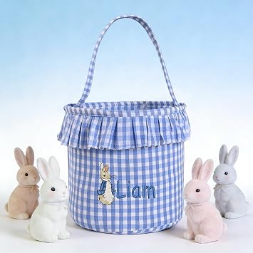 Personalized Easter Basket, Boys Girls Easter Baskets, Easter Baskets Gifts for Kids, Easter Basket Bags, Embroidered Easter Basket with NameRabbit 88
