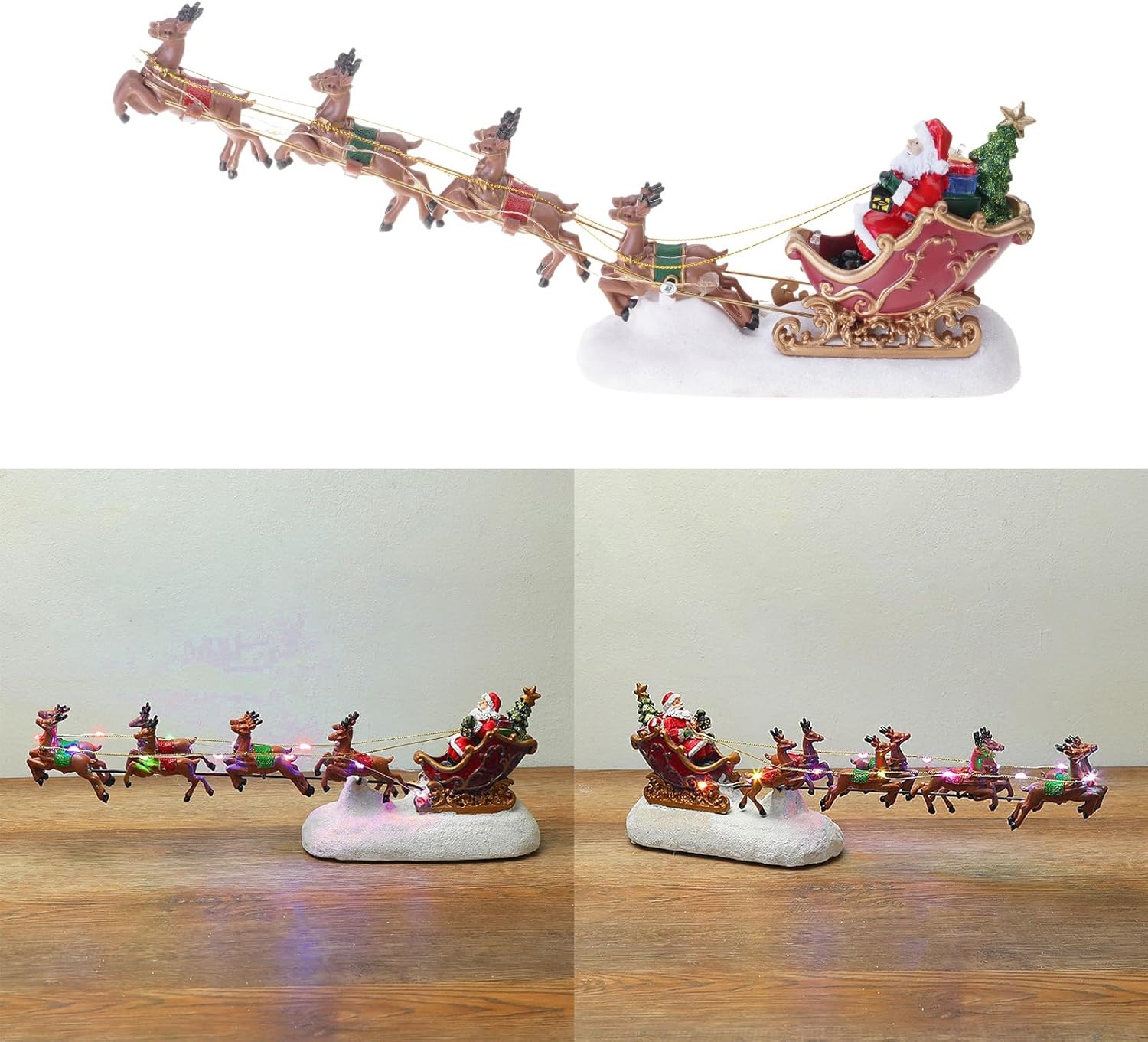 Glowing Christmas Resin Ornament Christmas Santa Deer Pulling Cart New Year Figurine Christmas Decorations Home