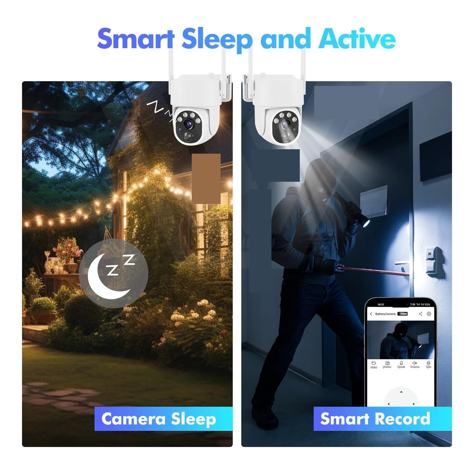 Cámara IP de 5 MP con energía Solar, WiFi, PTZ, for Exteriores, IP66, Resistente al Agua, batería integrada de 8000 mAh, cámara de vigilancia con detección Humana PIR 5X(5MP 1PCS NO SD Card)