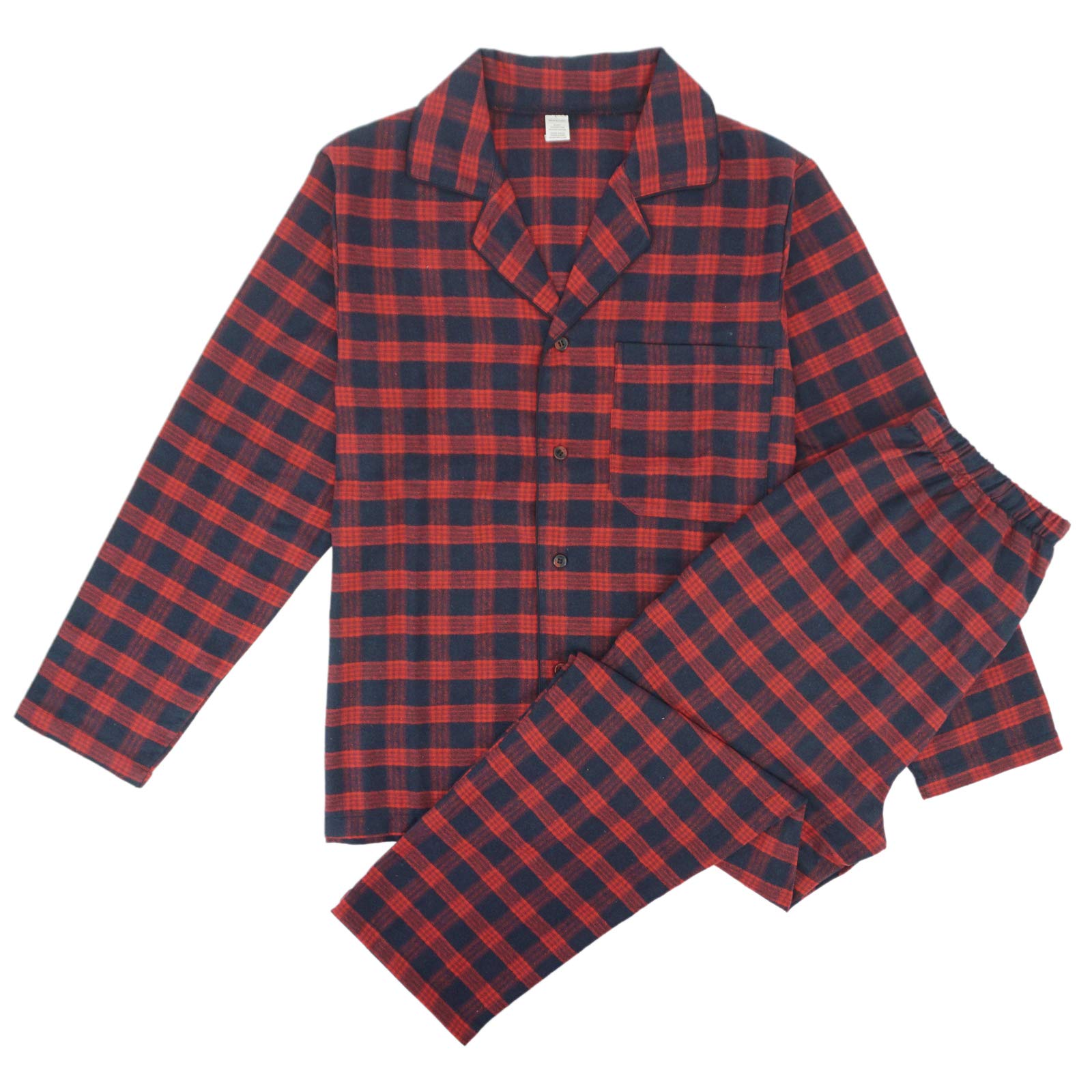 Mens Flannel Pajamas Set Cotton Plaid Pjs Button Down Warm Soft Lounge Sleepwear Top & Pj Pants with Pockets