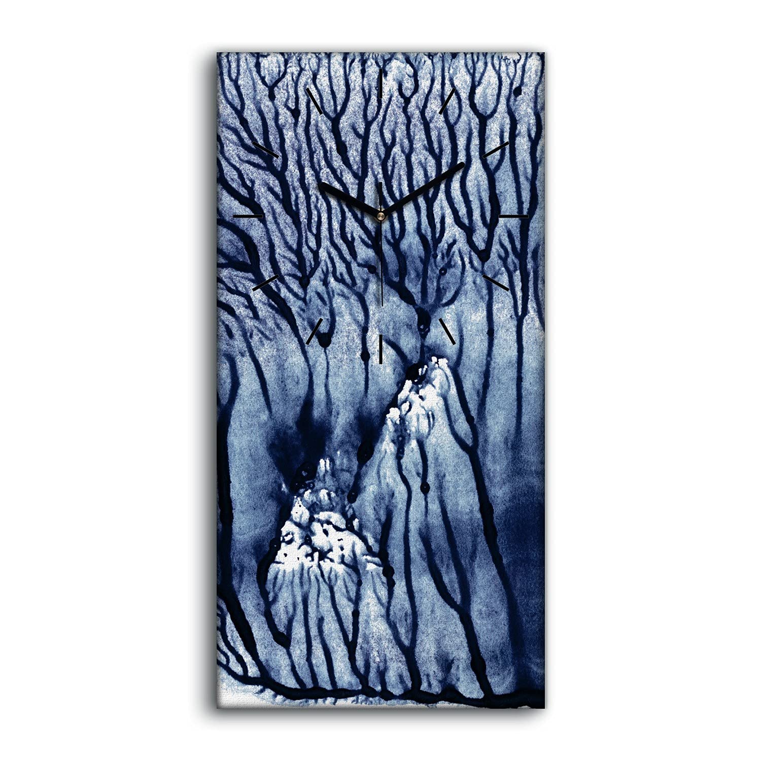 Horloge sur Toile 30x60cm Arbres Aquarelles Abstraits avec Mains Noires Silencieuse