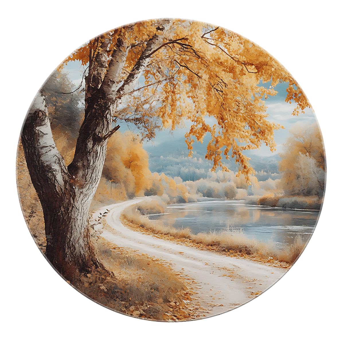 Maschinenwaschbar 120cm Rundteppich Naturlandschaft Herbstwald rutschfest Naturlandschaftsdruck Flachflor für Wohnzimmer Schlafzimmer Esszimmer Küche Innen