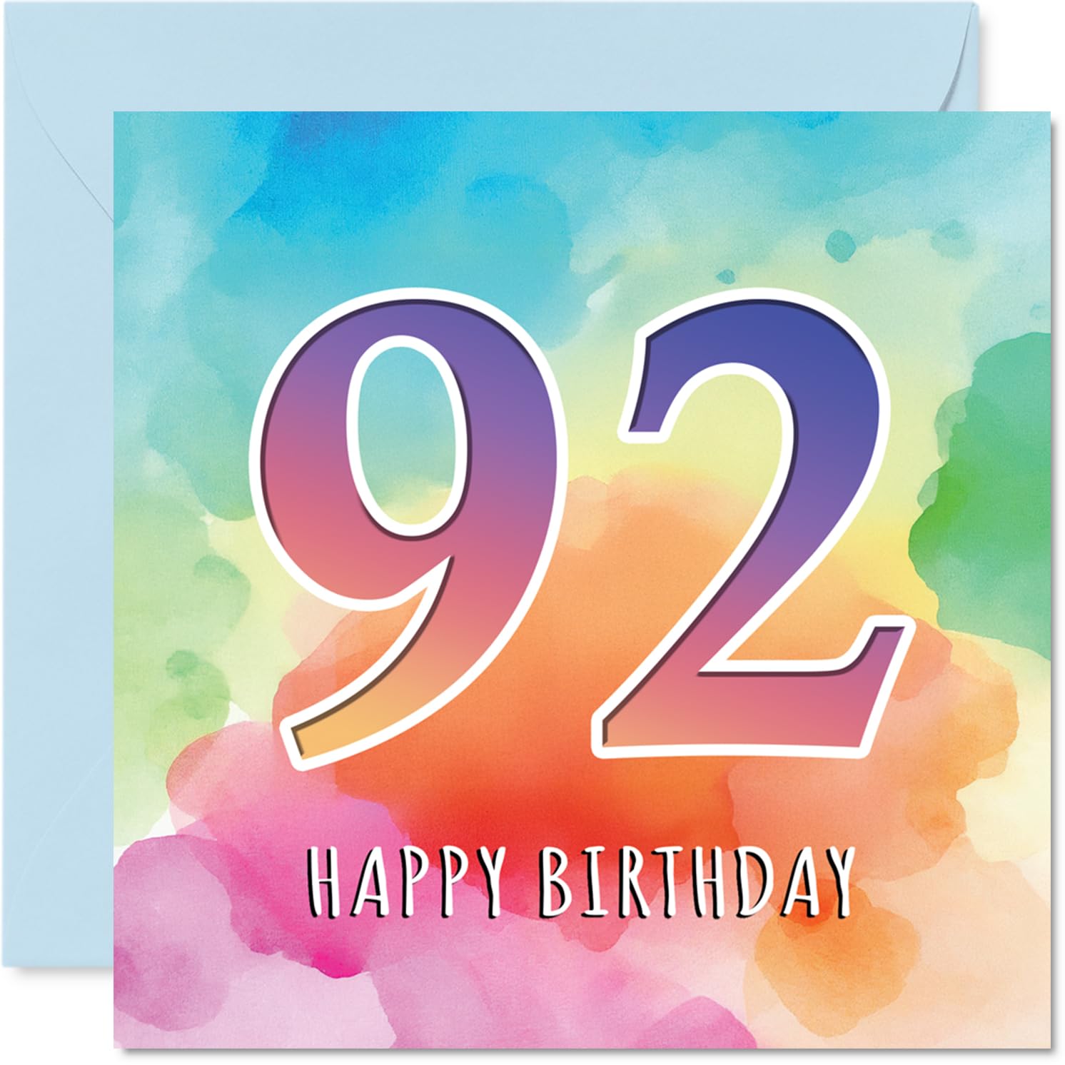 92nd Birthday Cards for Women and Men, Colourful Watercolour Age