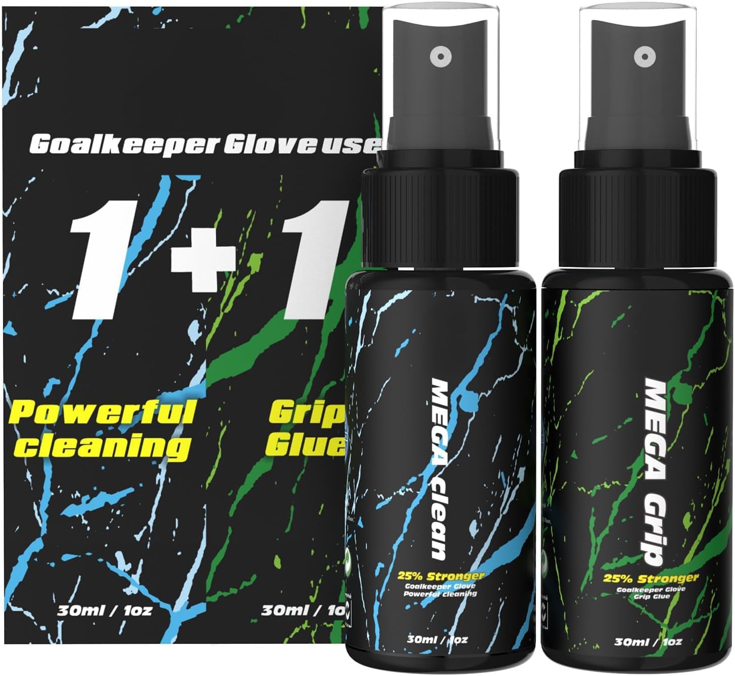 Goalkeeper Glove Spray Bundle, Contains MSDS Certified 30ml Goalkeeper Grip Spray + 30ml Goalkeeper Glove Wash & Prepare Spray