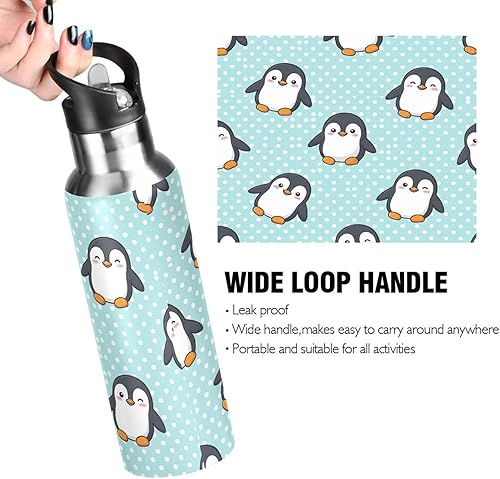 Miniatura 4 de Stainless Steel Vacuum Insulated Water Bottle 20 Oz, BPA-Free Sports Water Bottle for Gym Outdoor Travel School, Cute Cartoon Penguins Blue