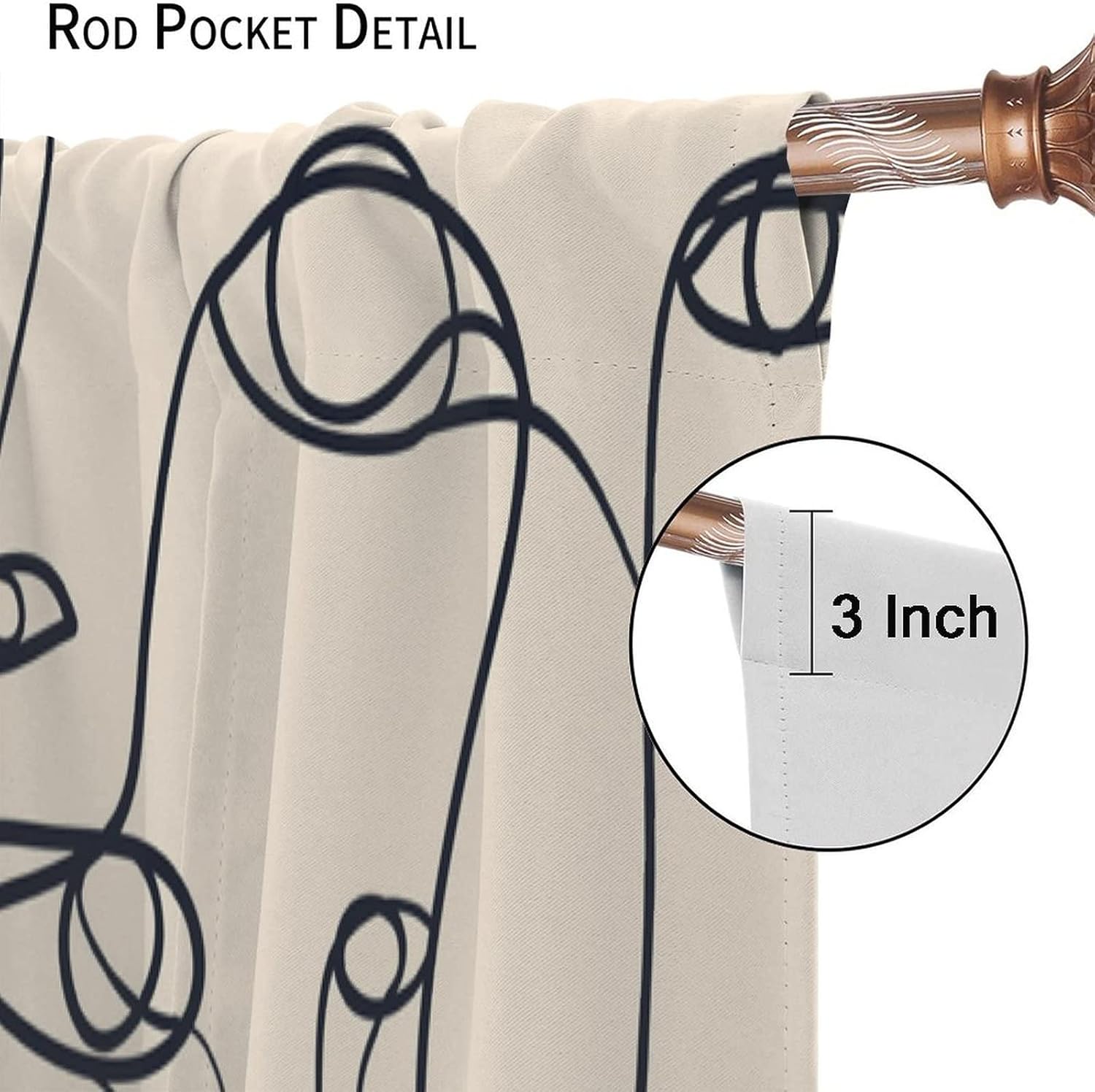 Human Faces Curtains Modern Mid Century Minimalist Aesthetic Boho Beige Simple Line Art Female Portrait Fashion Window Drapes for Living Bedroom 42x45 Inch