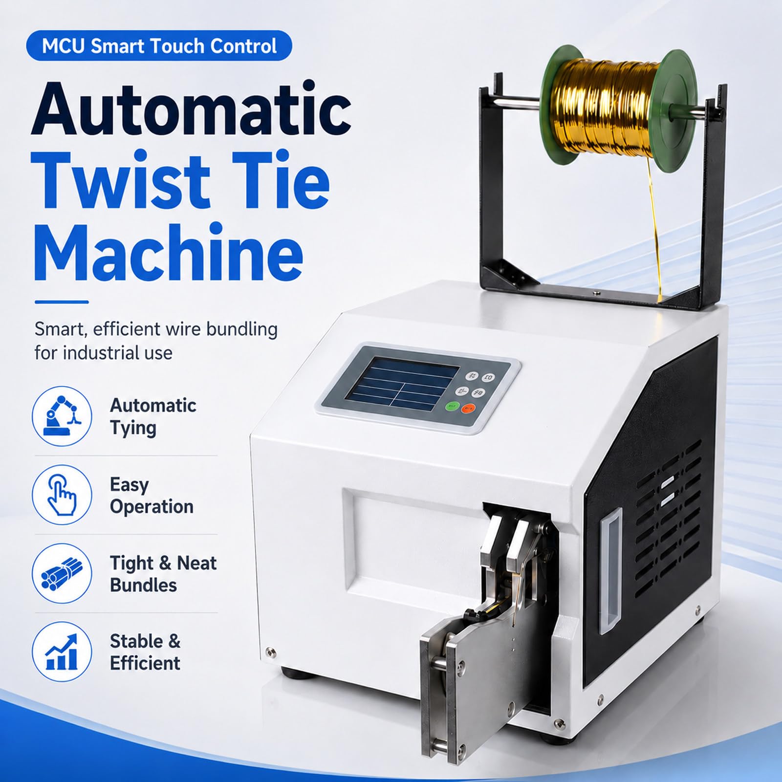 Macchina automatica Twister con filo piatto da 300 m e filo rotondo da 1000 m, strumento di imballaggio pronto all'uso e rack per un'installazione efficiente della postazione di lavoro