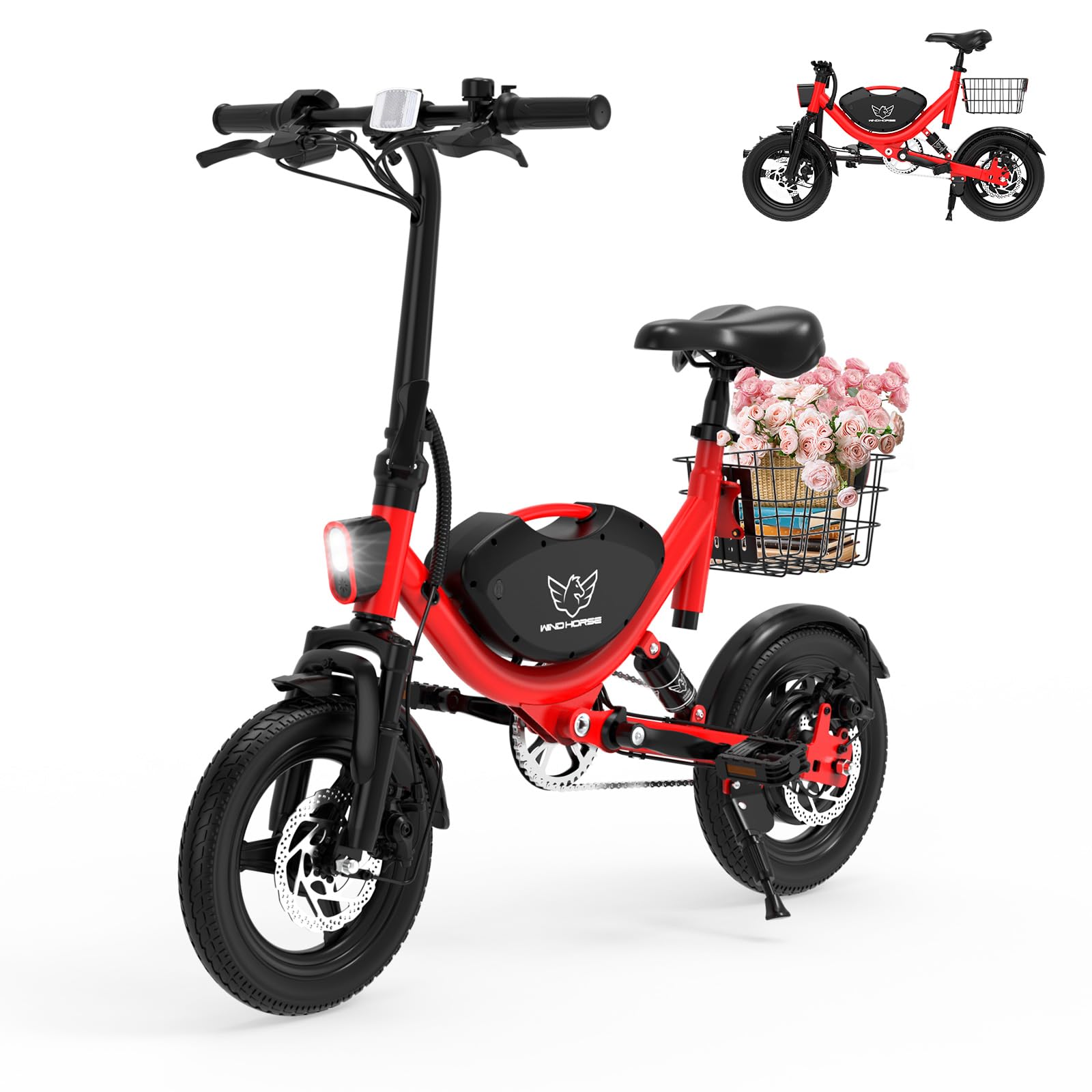 SEHOMY Folding Electric Bike for Adults 330LBS, 710W Peak Motor, 22mph ults Electric Bicycles, 14" Foldable Ebike for Teen 13+, 36V Battery, 35MIles