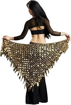 Women Dance Clothes Belt Sparkle Wrap Belts Crochet Net Paillette Shawl Belly Dance Hip ScarfGold