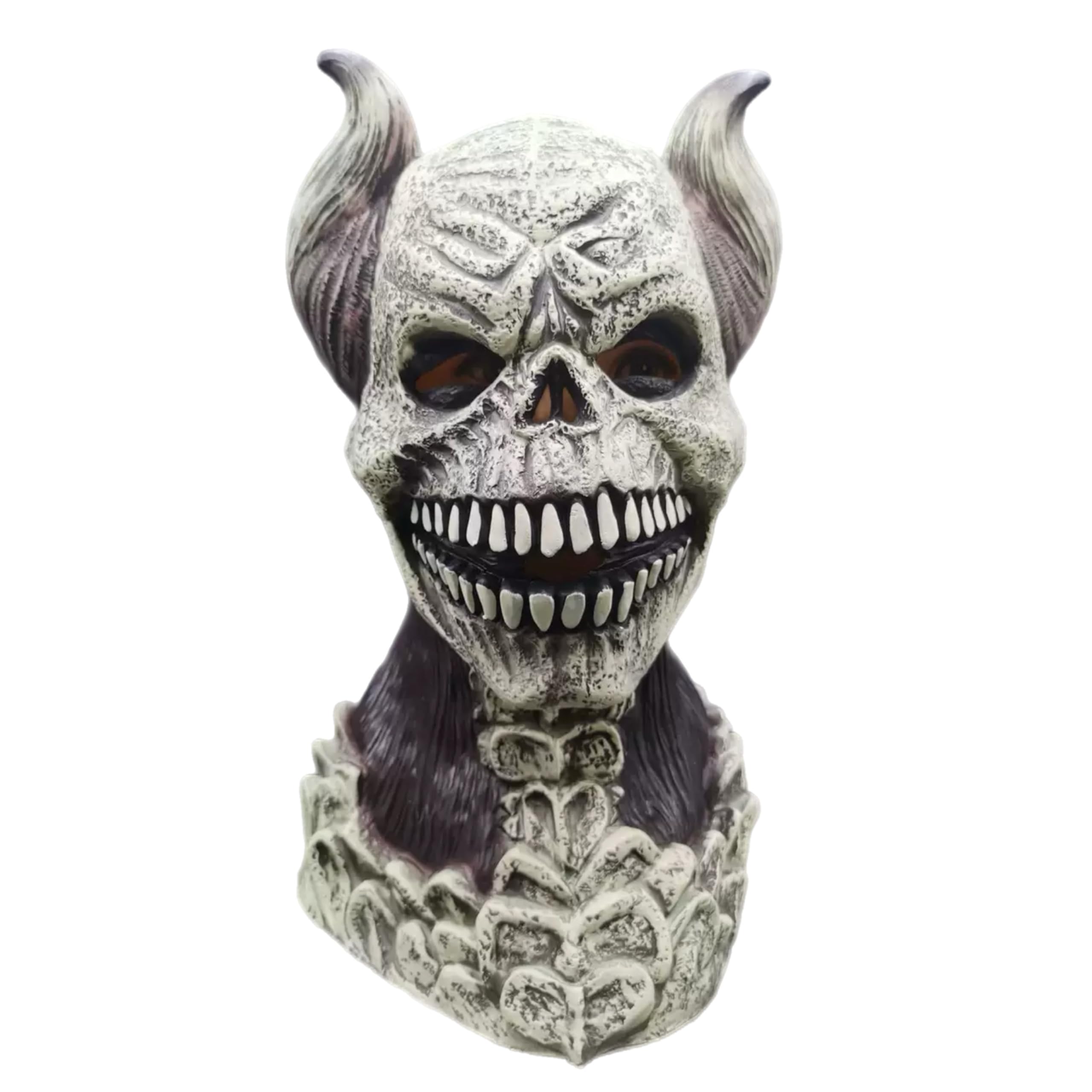 eBoutik, Spooky Creepy Vampire Novelty Halloween Skull Adult Mask with Ram Horns, Latex Full Head Mask