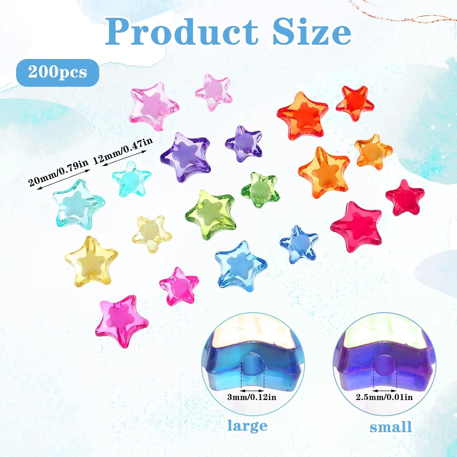 250 Pcs Acrylic Star Beads,2 Sizes Star Beads for Bracelets Jewelry Making DIY Crafts (Multicolor) - Image 2