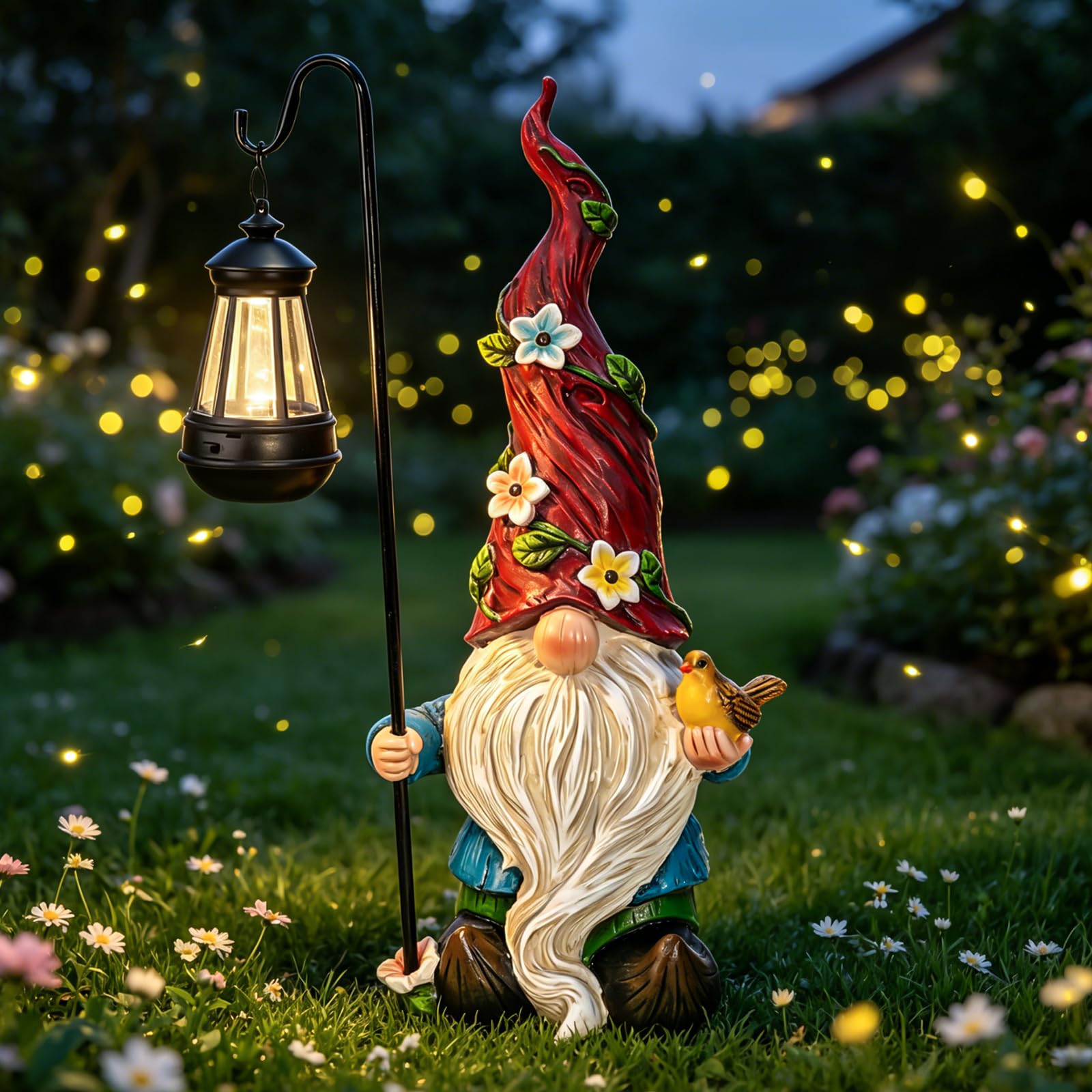 Pohabery 49 cm große Gartenzwerge, Statue für den Außenbereich, mit Solarleuchten, lustiger hoher Zwerg, Gartendekoration für draußen, Terrasse, Hof, Dekorationen, einzigartige Zwerge, Geschenke für