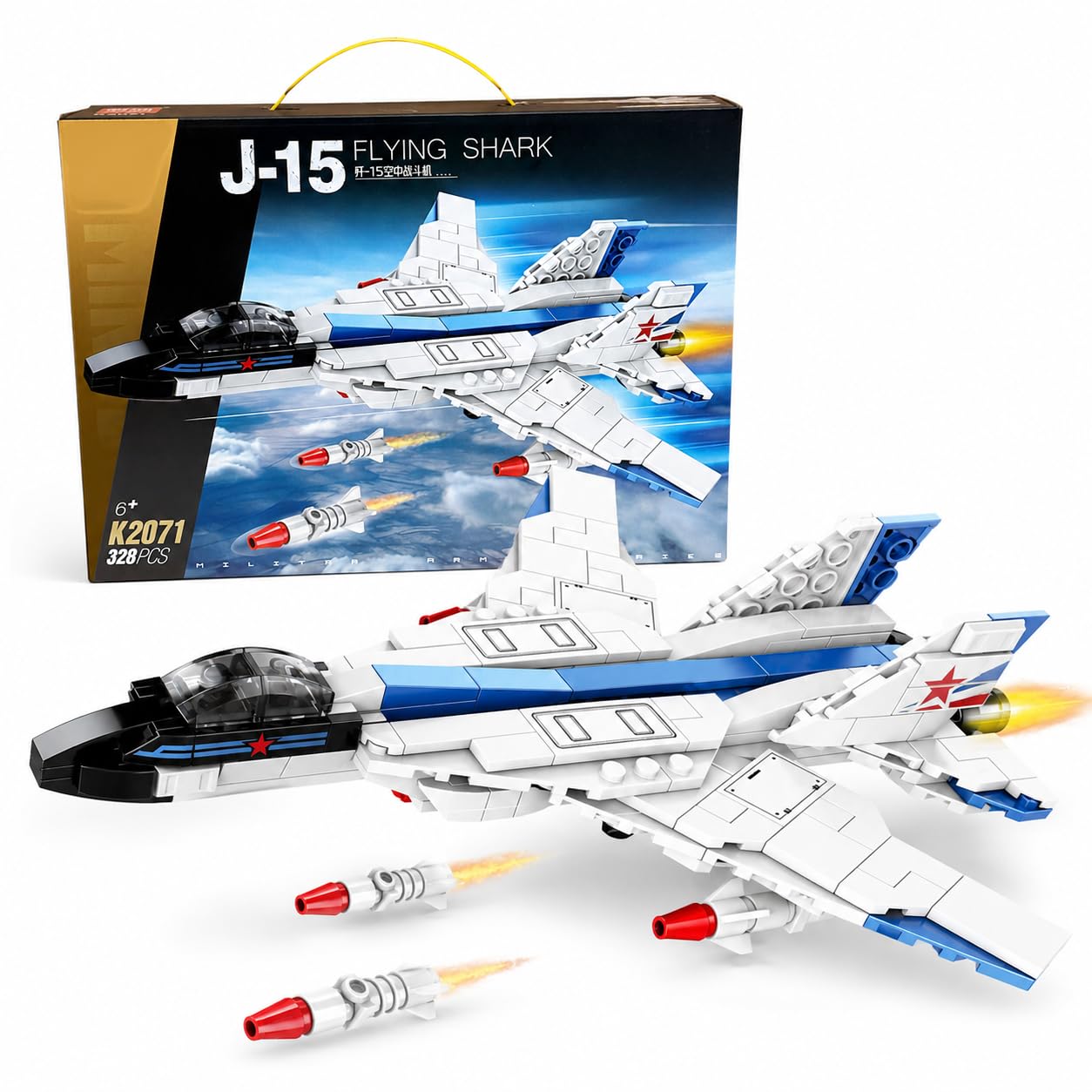 J-15 Flying Shark Fighter Jet War Plane Aircraft Building Block Set, 328 Pc | Includes 3 Missiles, STEM Play, Build & Display-image-24